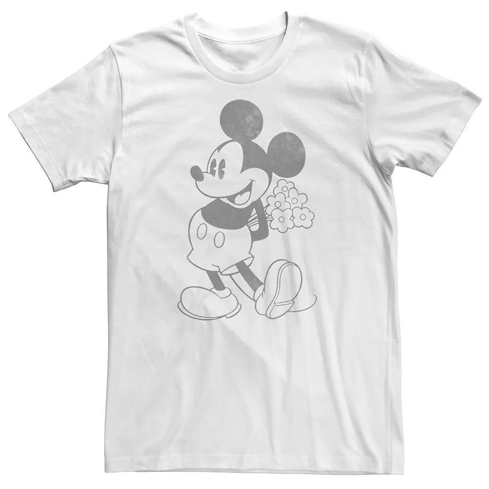 Big & Tall Disney Mickey Mouse Holding Flowers Vintage Portrait Tee, Men's, Size: XL Tall, White Product Image
