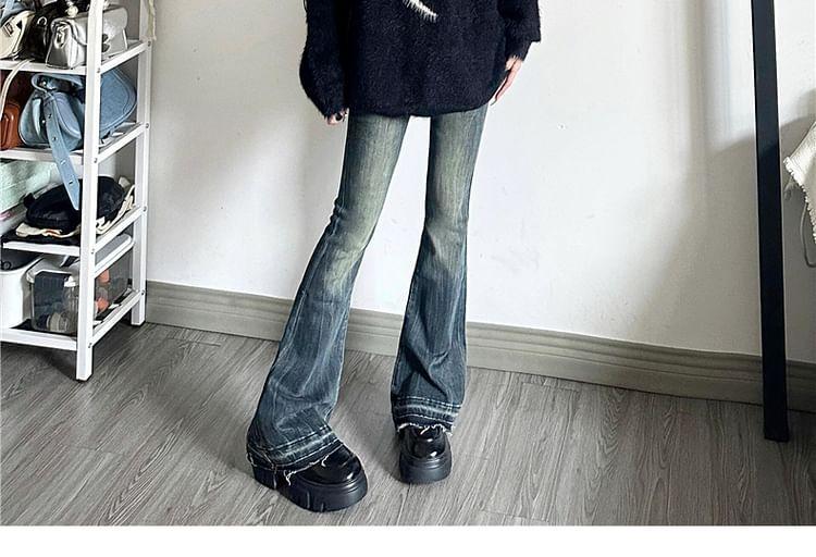 Mock Neck Heart Print Fluffy Oversized Sweater Product Image