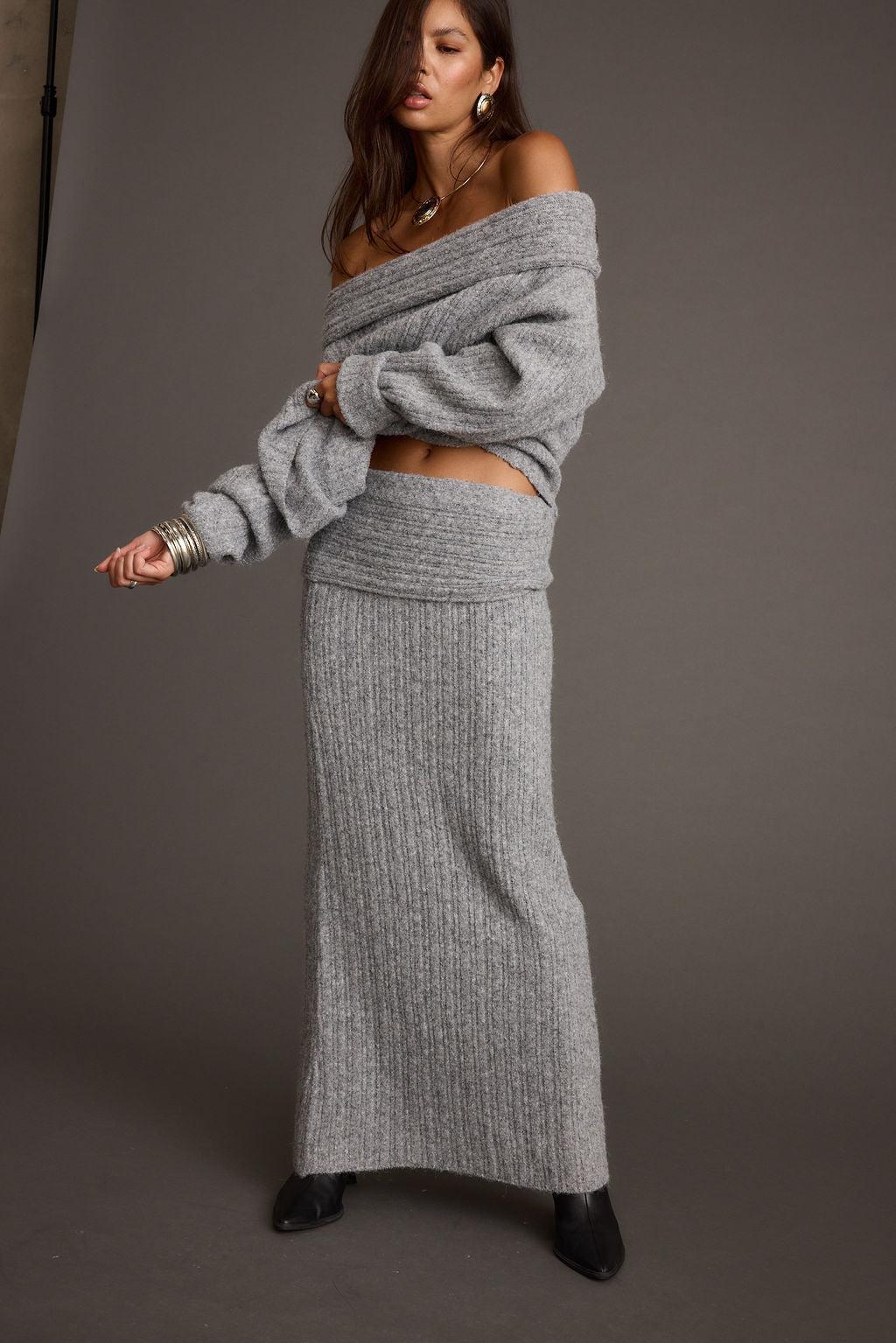 Pamela Heather Grey Sweater Maxi Skirt Product Image