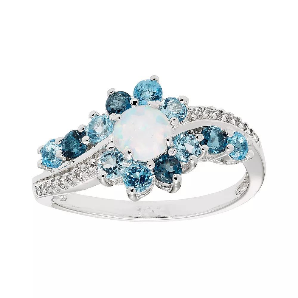 Sterling Silver Lab-Created Opal & Blue Topaz Ring, Women's, Size: 7 Product Image