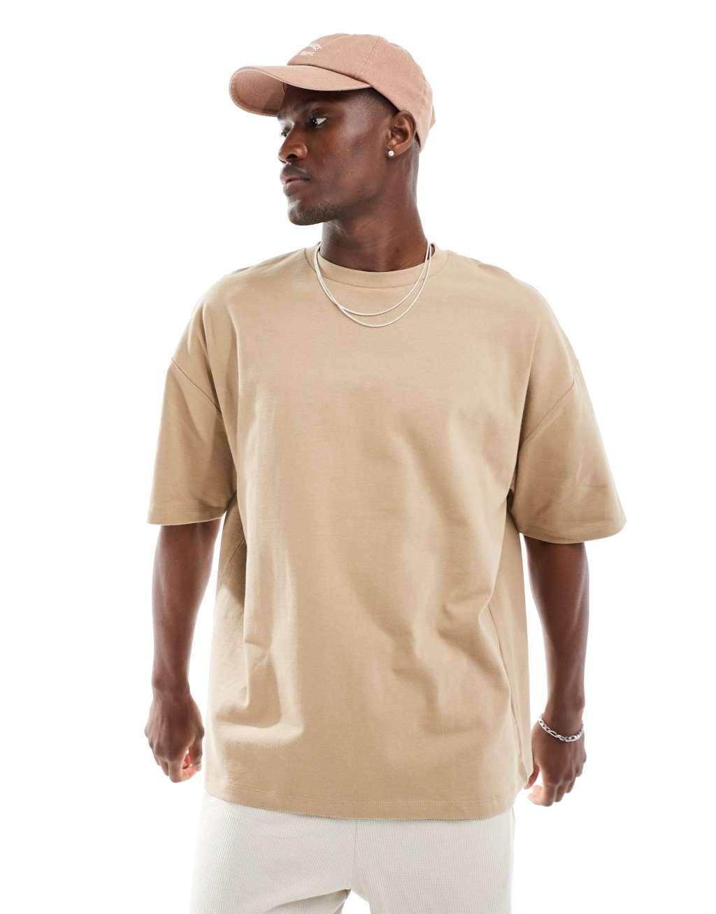 ASOS DESIGN essential heavyweight oversized boxy T-shirt in beige Product Image