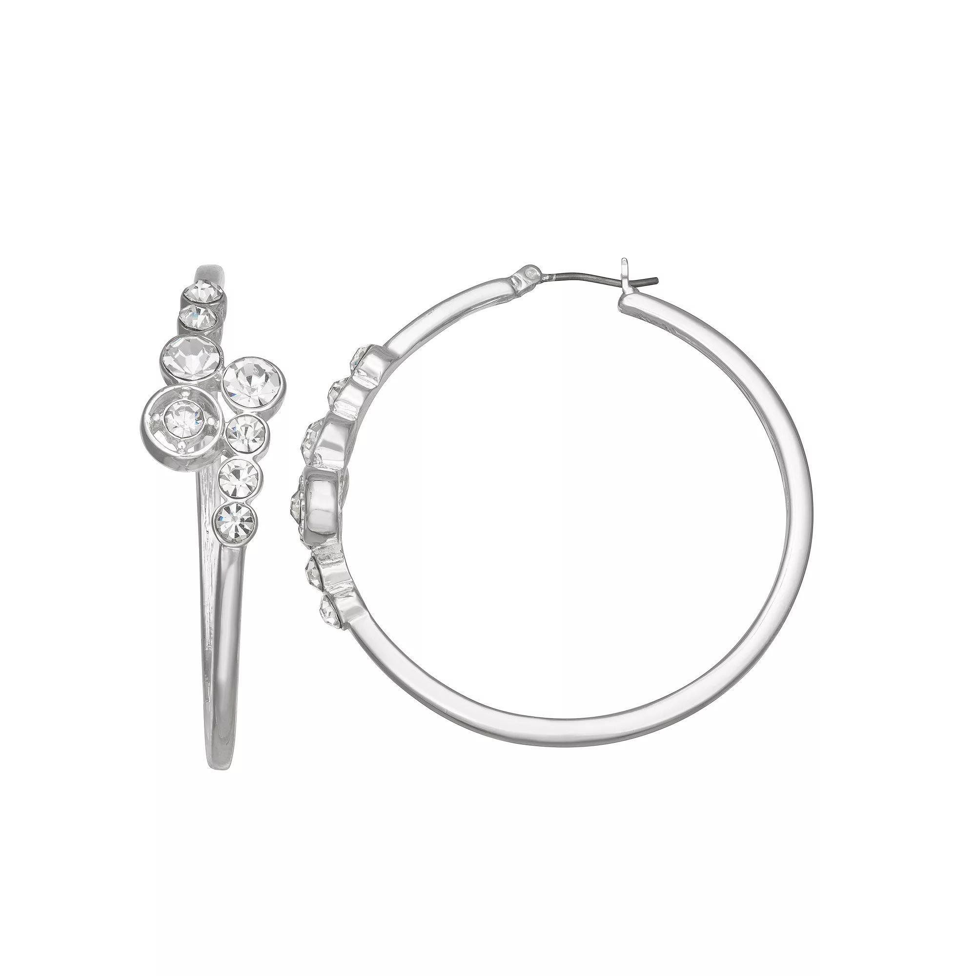Nine West Silver Tone Overlap Hoop Click-It Earrings, Womens Product Image