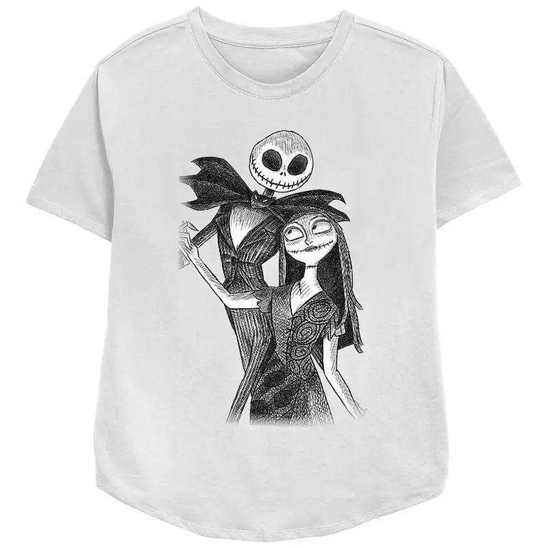 Disney's The Nightmare Before Christmas Juniors' Jack And Sally Draw Relaxed Fit Graphic Tee, Women's, Size: XXL, White Product Image