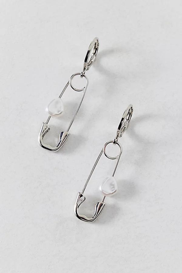 Safety Pin Pearl Hoop Earring Womens at Urban Outfitters Product Image