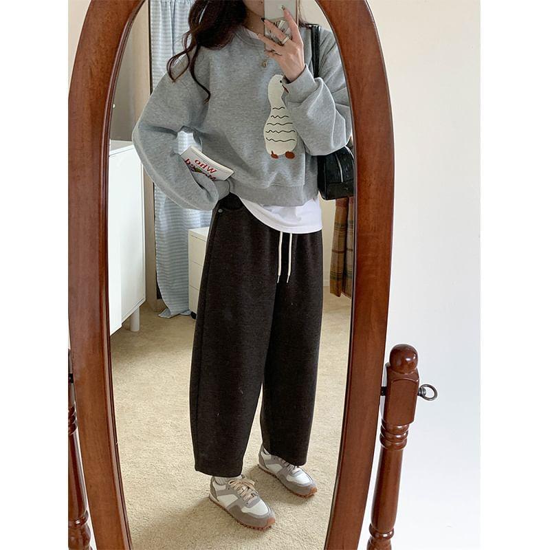 Round Neck Duck Patterned Fleece-Lined Sweatshirt Product Image