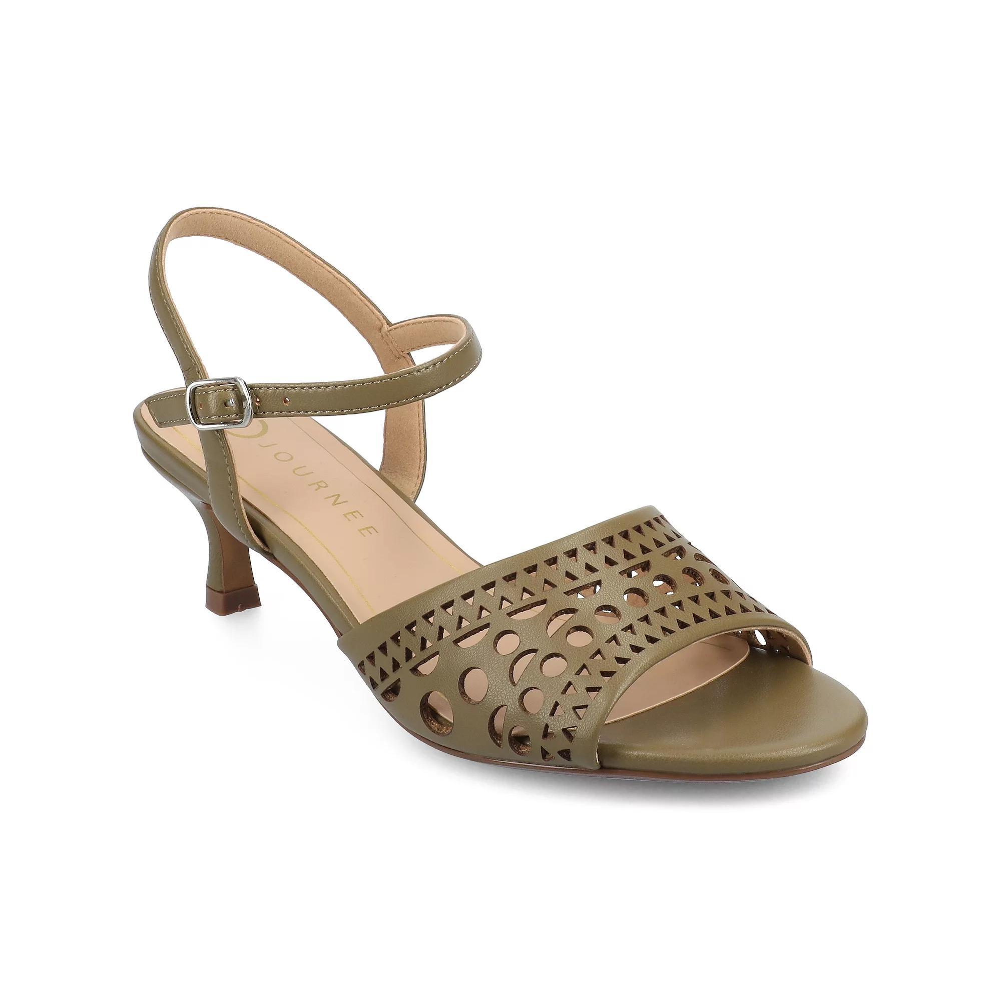 Journee Collection Jessly Womens Cut Out Design Ankle Strap Kitten Heel Sandals Green Product Image