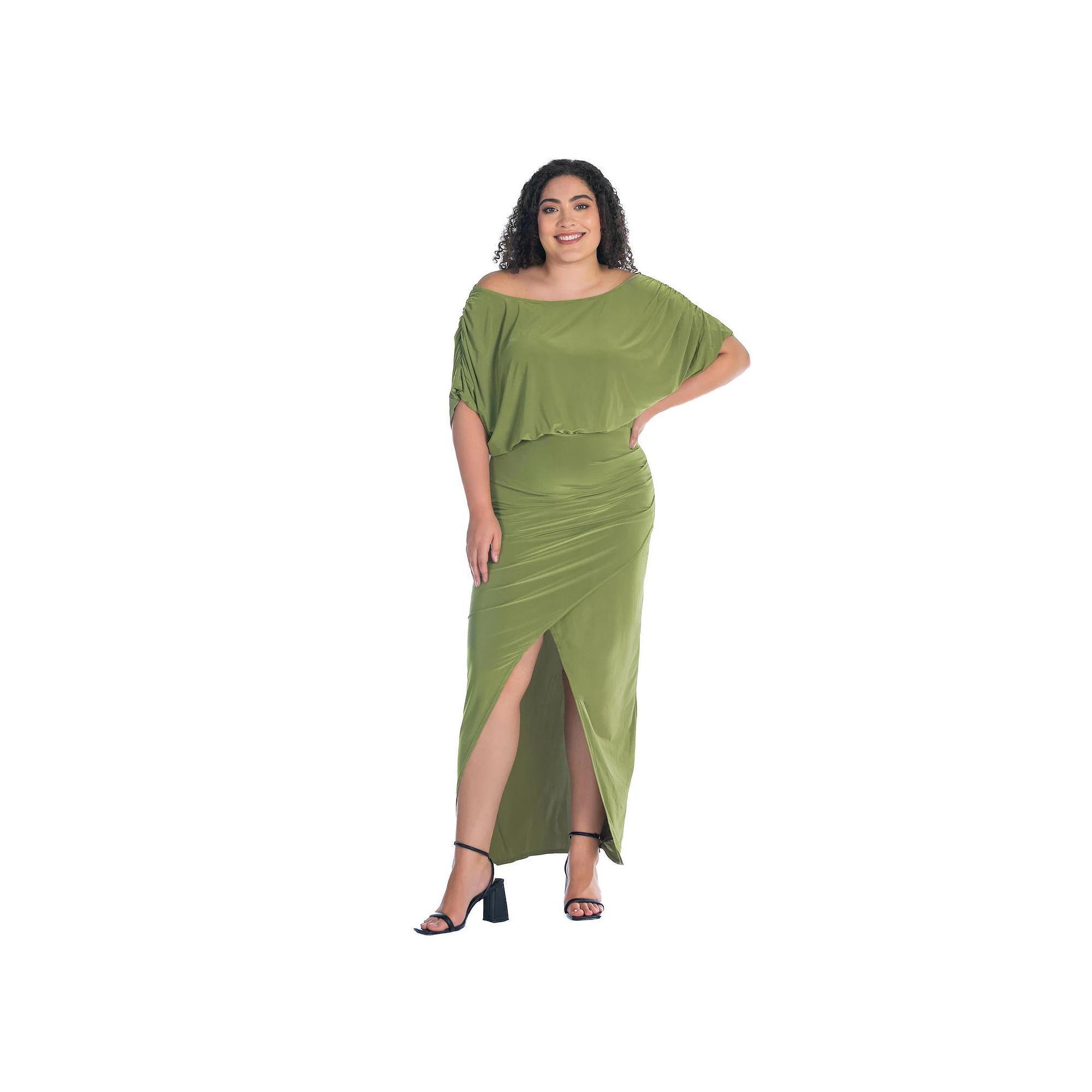 Plus Size 24Seven Comfort Apparel Boat Neck Batwing Sleeve Slit Maxi Dress, Women's, Size: 3XL, Red Product Image