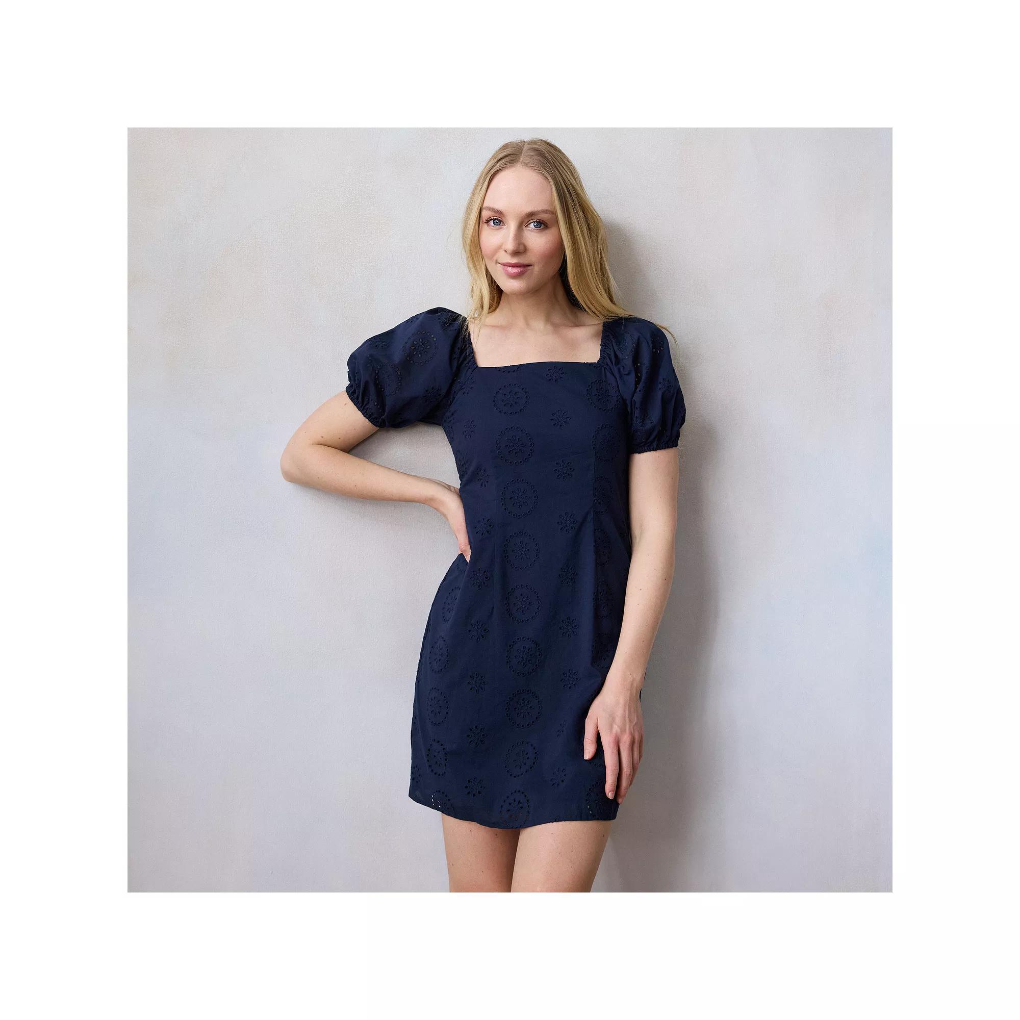 Petite LC Lauren Conrad Puff Sleeve Square Neck Mini Dress, Women's, Size: XL Petite, Blue Water Product Image