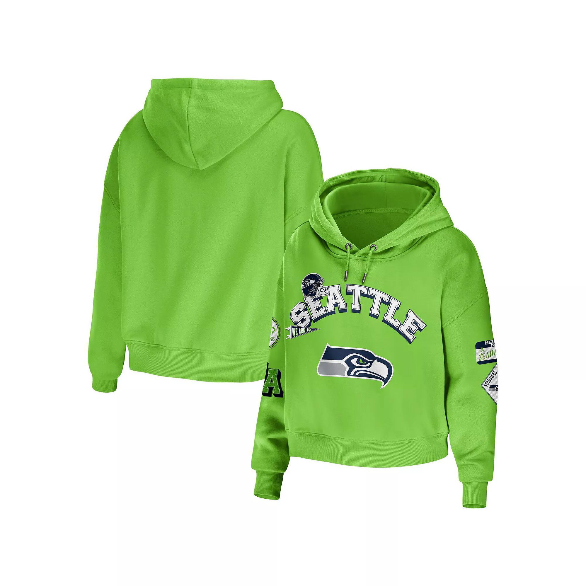 Women's WEAR by Erin Andrews Neon Green Seattle Seahawks Plus Size Modest Cropped Pullover Hoodie, Size: 3XL, Brt Gr Product Image