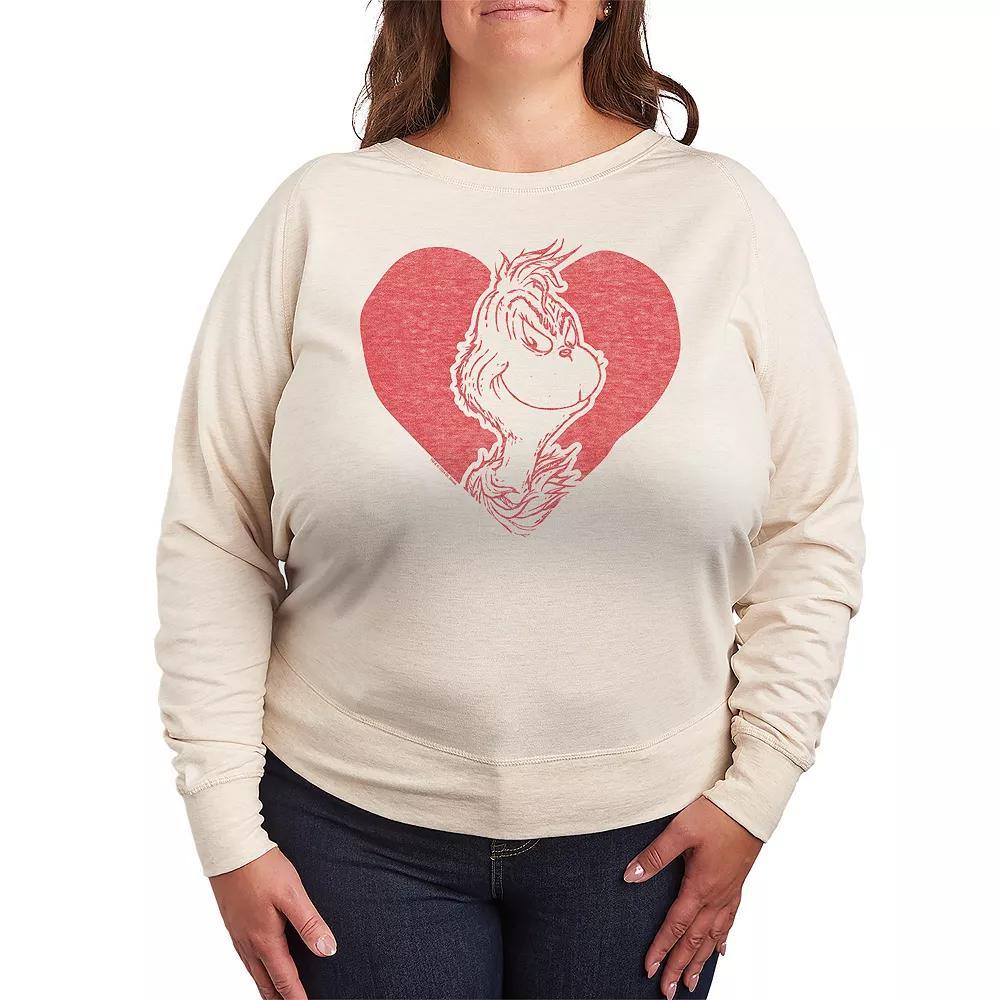 Plus Size Dr. Seuss Grinch Heart French Terry Long Sleeve Tee, Womens Product Image