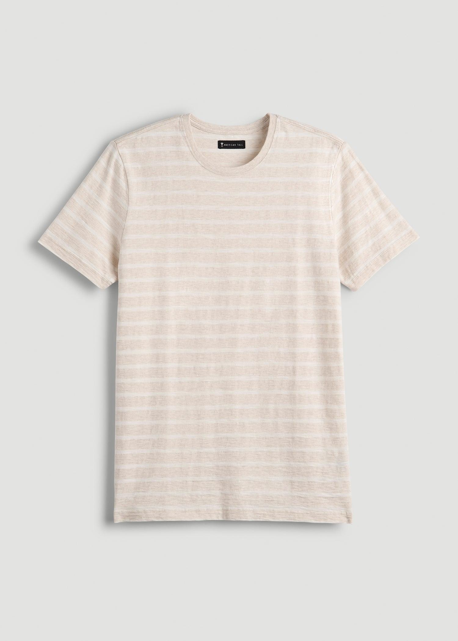 REGULAR-FIT Striped Tee for Tall Men in Heathered Oatmeal and White Stripe Product Image