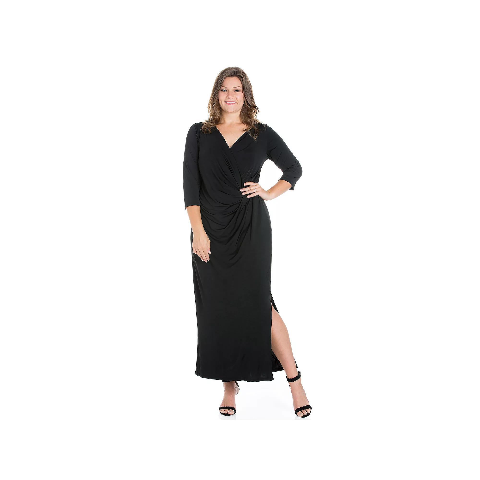 Plus Size 24seven Comfort Apparel Fitted V-Neck Side Slit Maxi Dress, Women's, Size: 3XL, Red Product Image