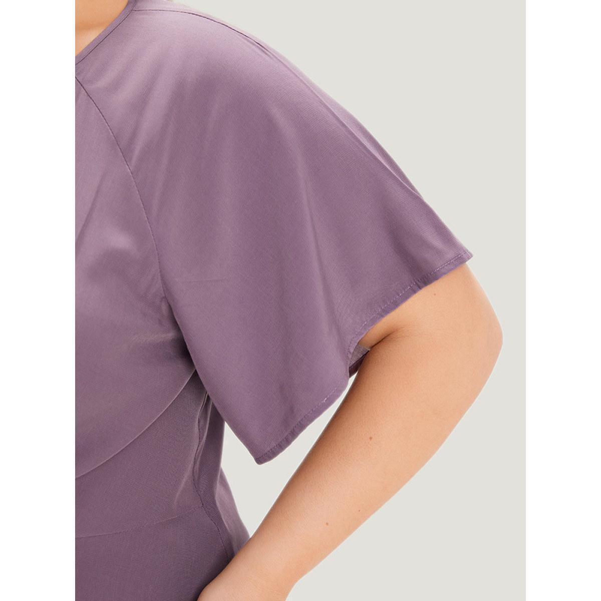 Plus Size Mauve Supersoft Essentials Plain Keyhole Twist Front Ruffle Blouse Women Elegant Short sleeve Round Neck Dailywear Blouses BloomChic 30/6X Product Image