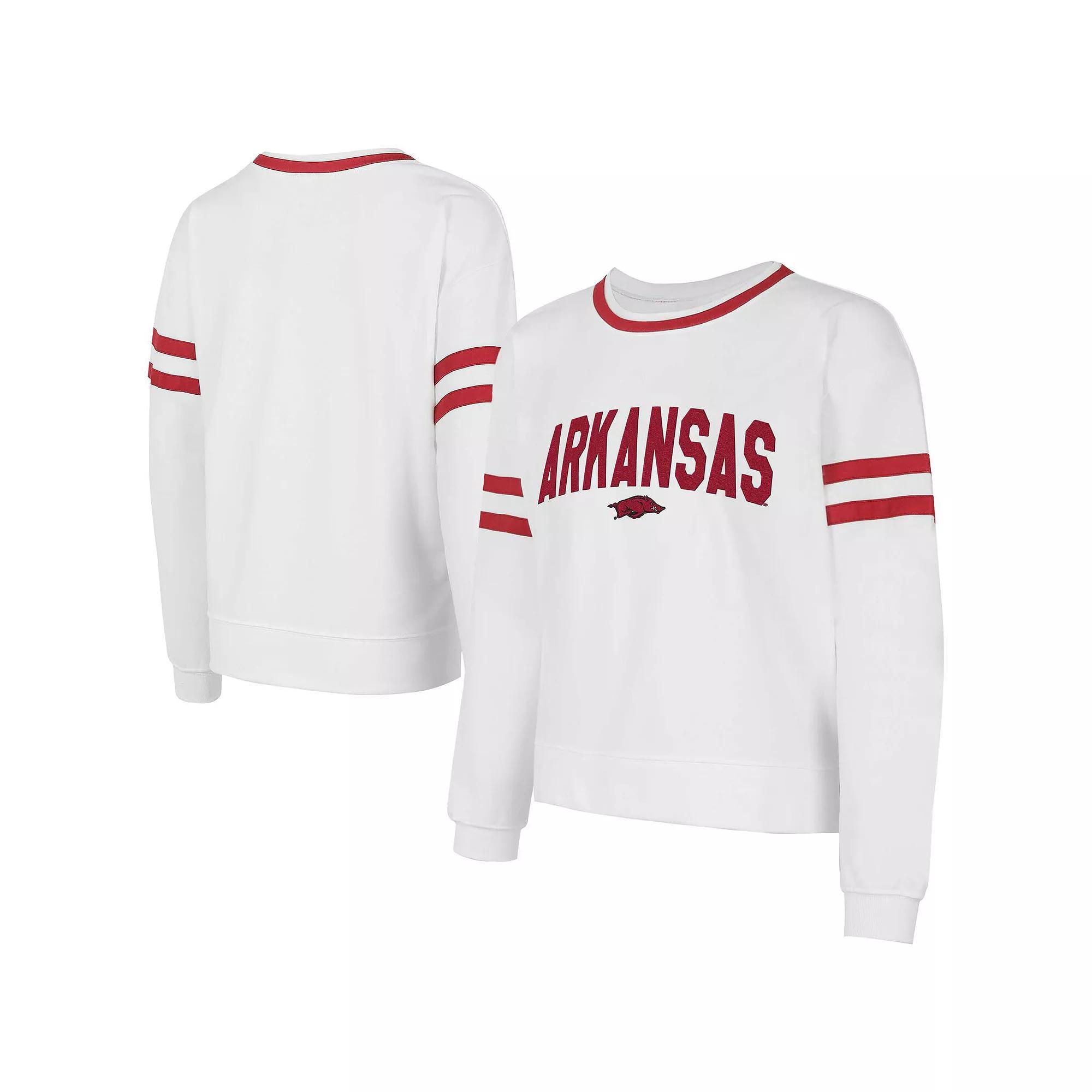 Women's Concepts Sport  White Arkansas Razorbacks Borough French Terry Arch Over Long Sleeve T-Shirt, Size: XL Product Image