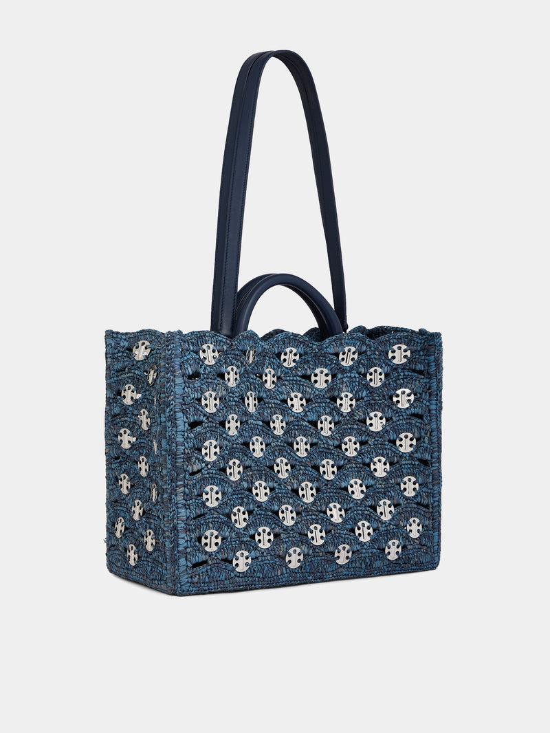 DENIM BLUE TOTE BAG IN RAFFIA Product Image
