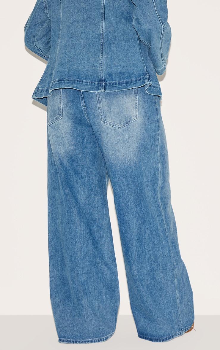  Plus Mid Blue Wash Wide Leg Jeans Product Image