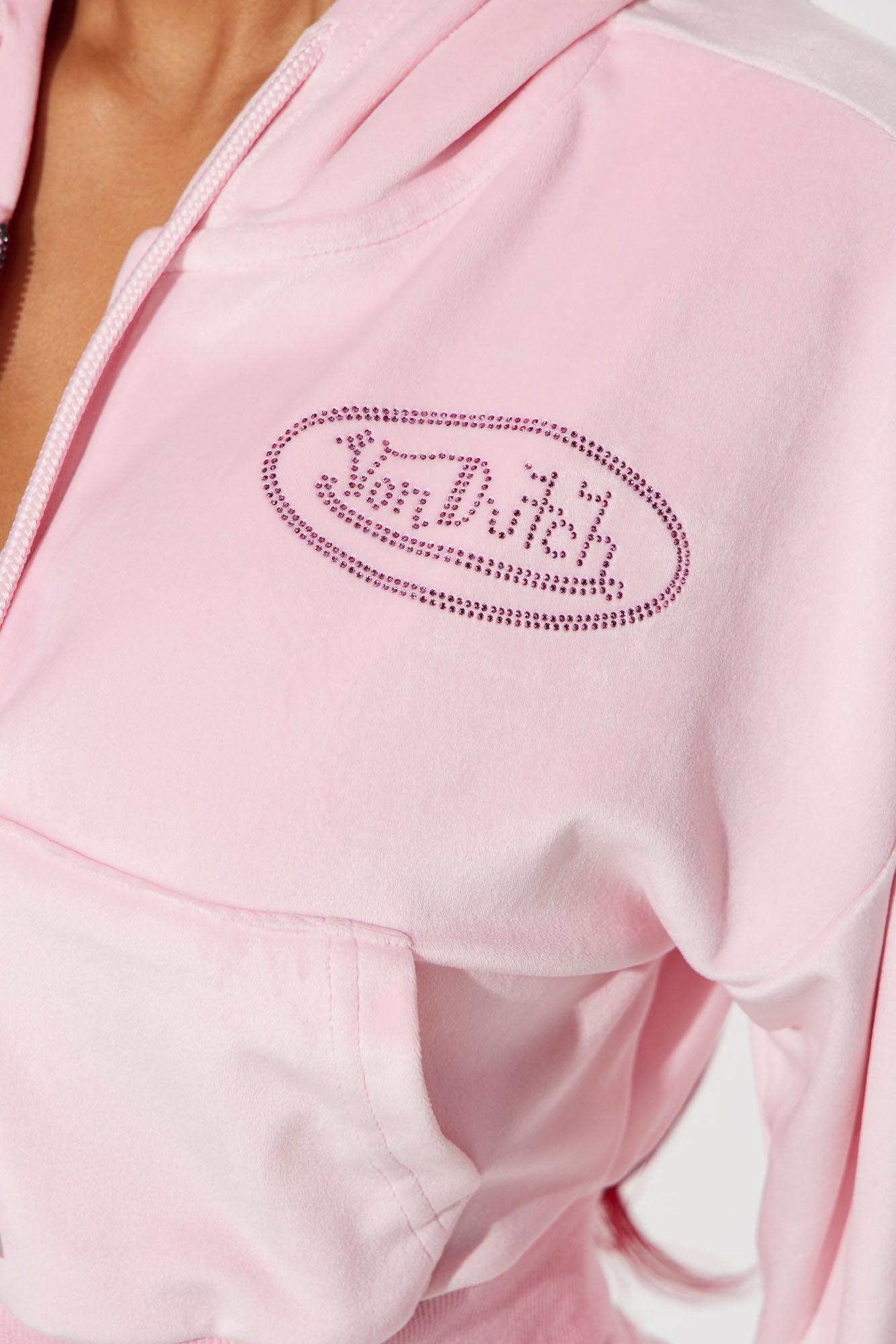 Von Dutch Velour Rhinestone Hoodie - Pink Product Image