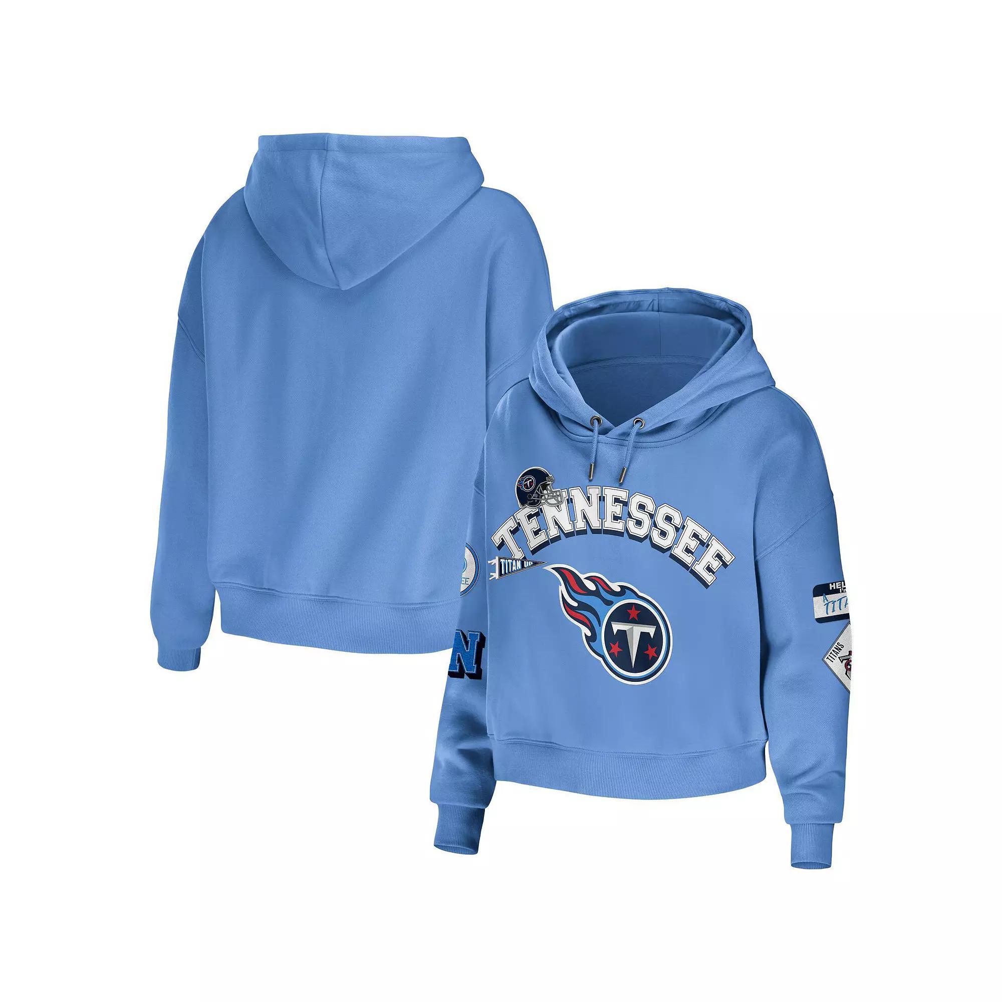 Women's WEAR by Erin Andrews Light Blue Tennessee Titans Plus Size Modest Cropped Pullover Hoodie, Size: 3XL Product Image