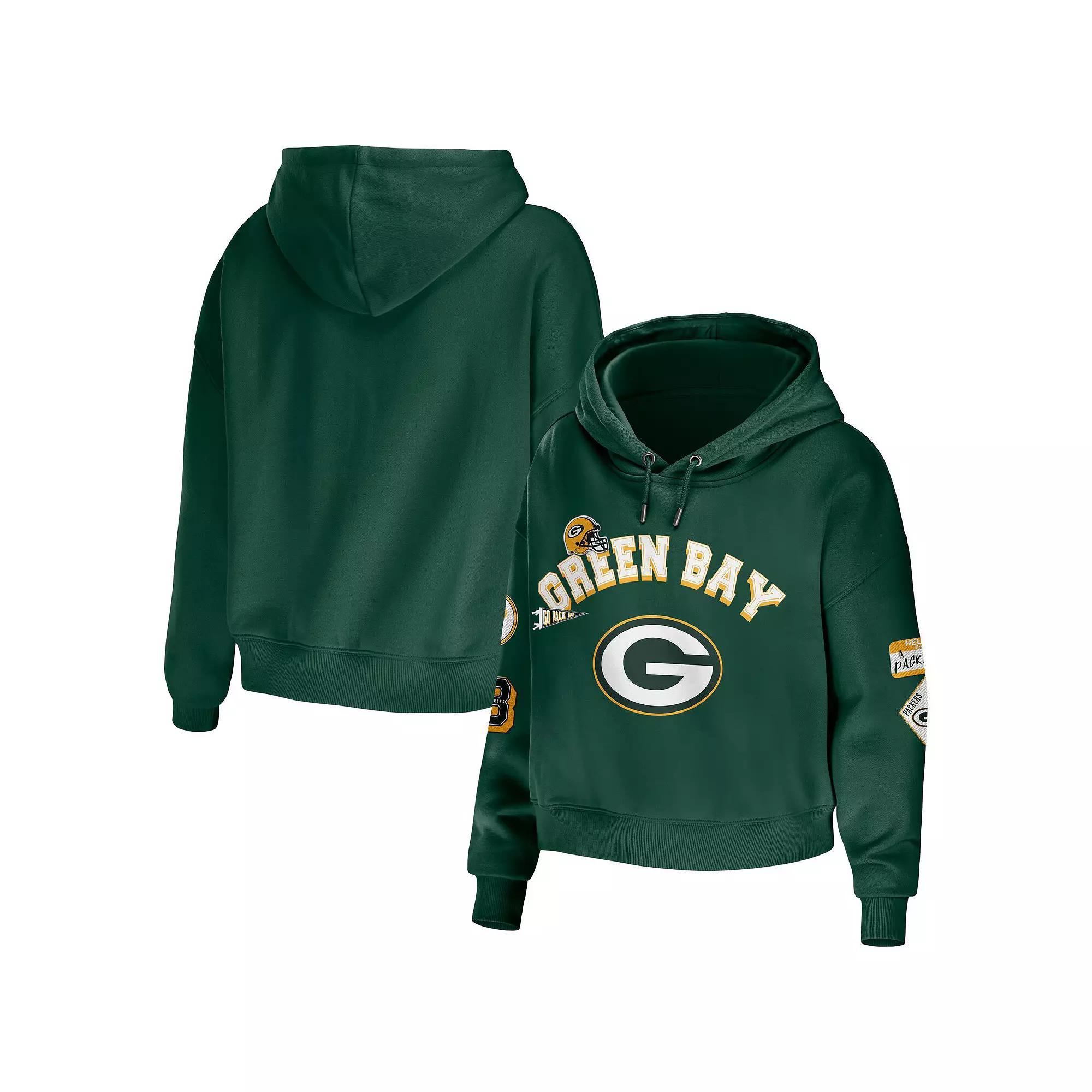 Women's WEAR by Erin Andrews Green Green Bay Packers Modest Cropped Pullover Hoodie, Size: 2XL Product Image