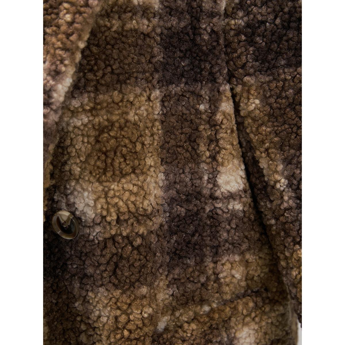 Plus Size Plaid Pocket Double Breasted Teddy Coat Women Tan Casual Pocket Ladies Dailywear Winter Coats BloomChic 28/5X Product Image