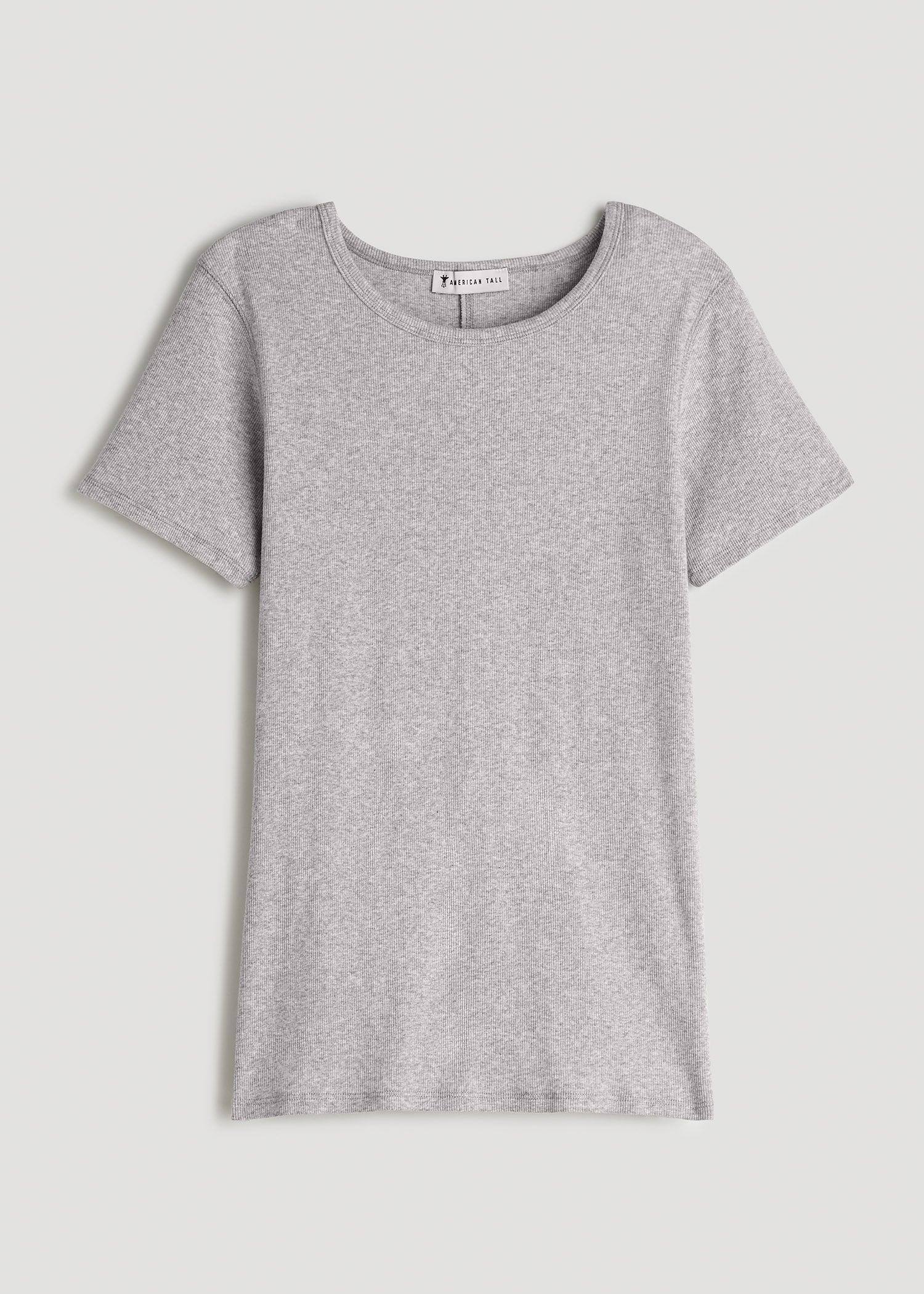 Short Sleeve Crew Neck Ribbed T-Shirt for Tall Women in Black Product Image