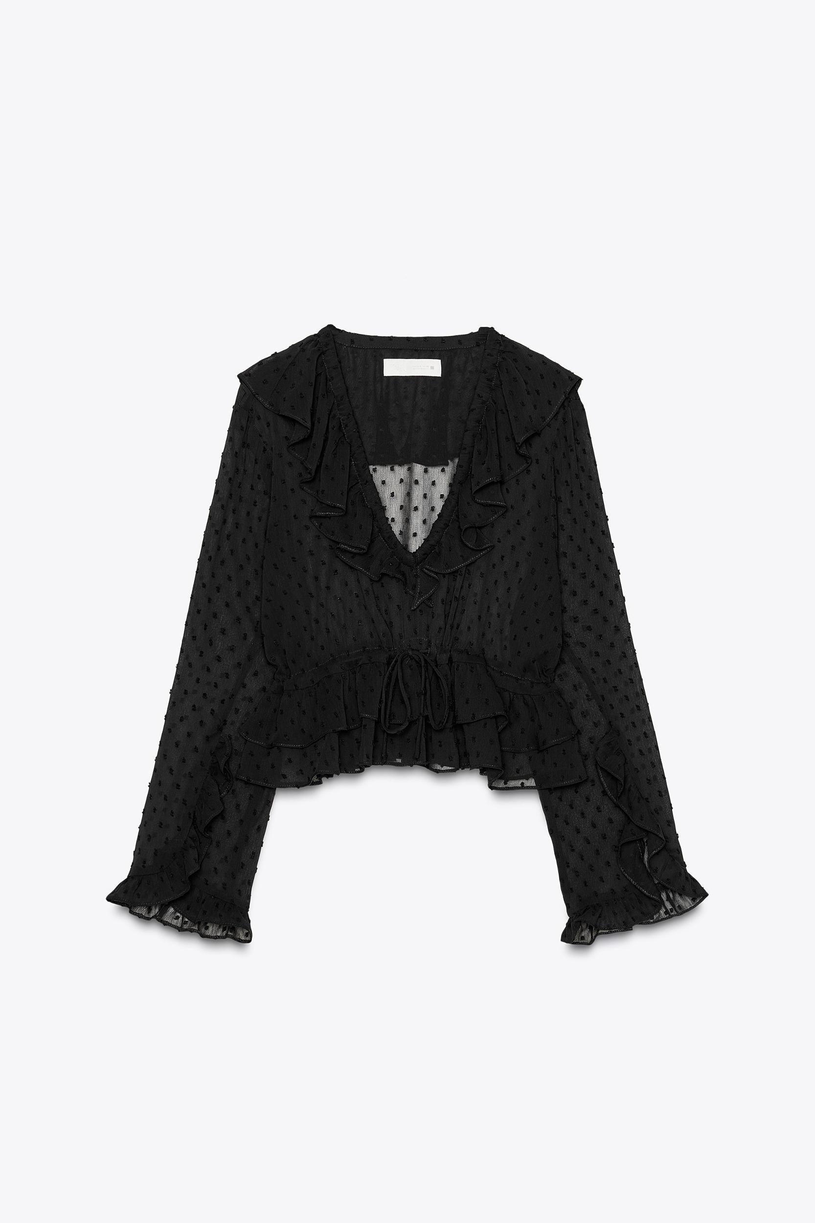 SWISS DOT RUFFLED BLOUSE Product Image