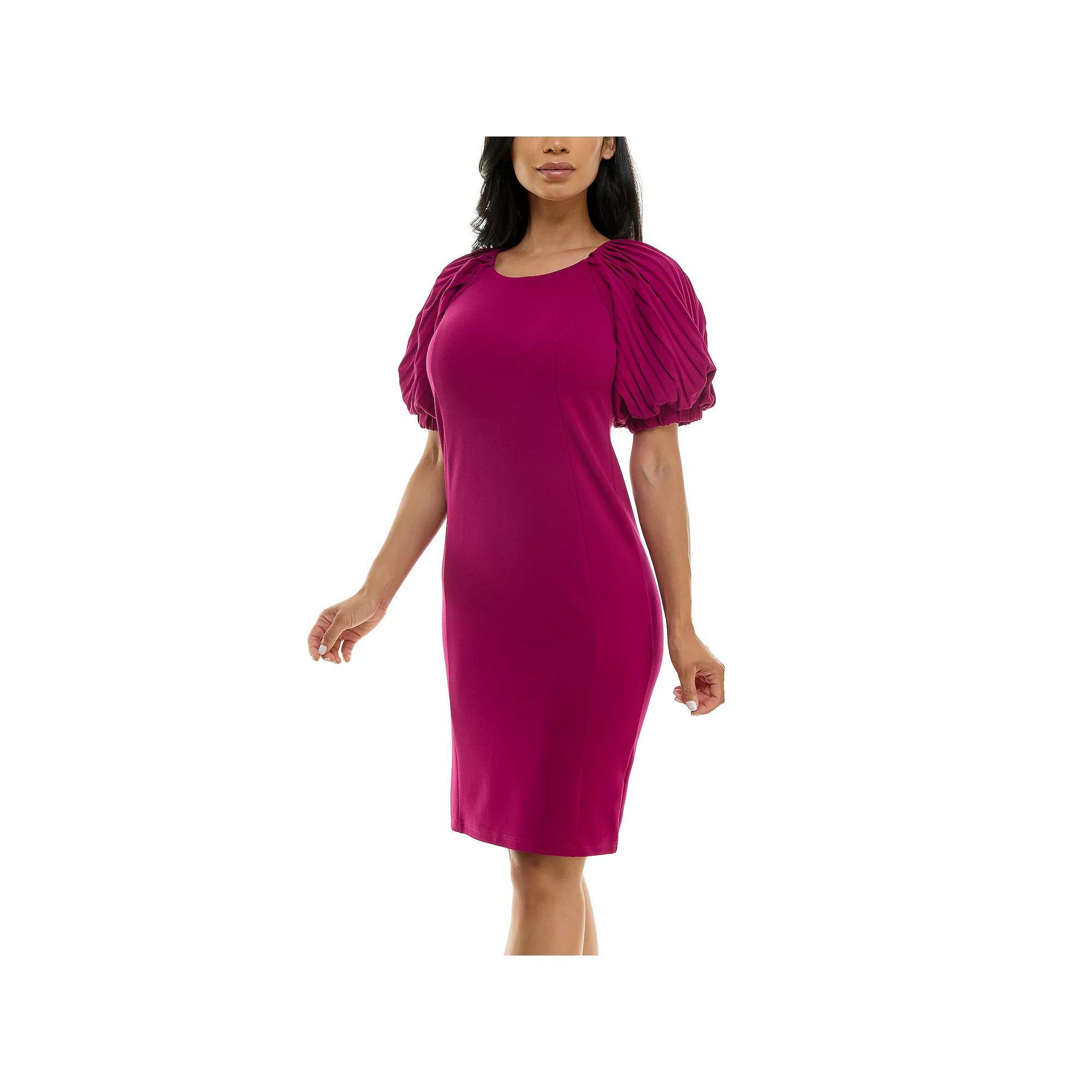 Women's Nina Leonard Pleated Puff Sleeve Dress, Size: Small, Pink Product Image