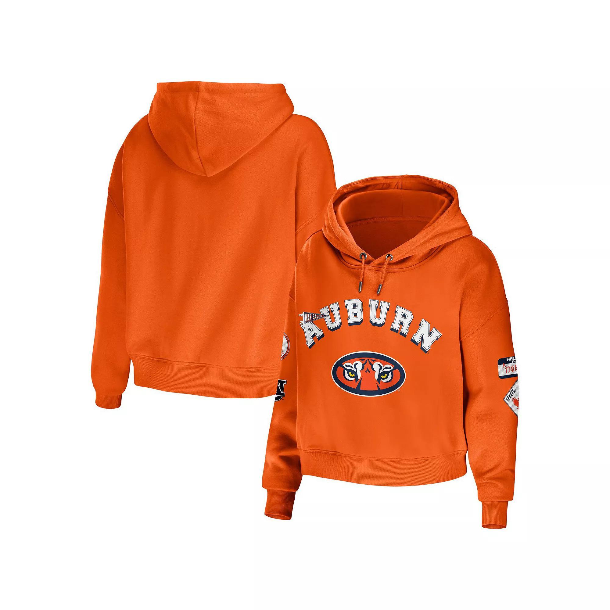 Women's WEAR by Erin Andrews Orange Auburn Tigers Mixed Media Cropped Pullover Hoodie, Size: 2XL Product Image
