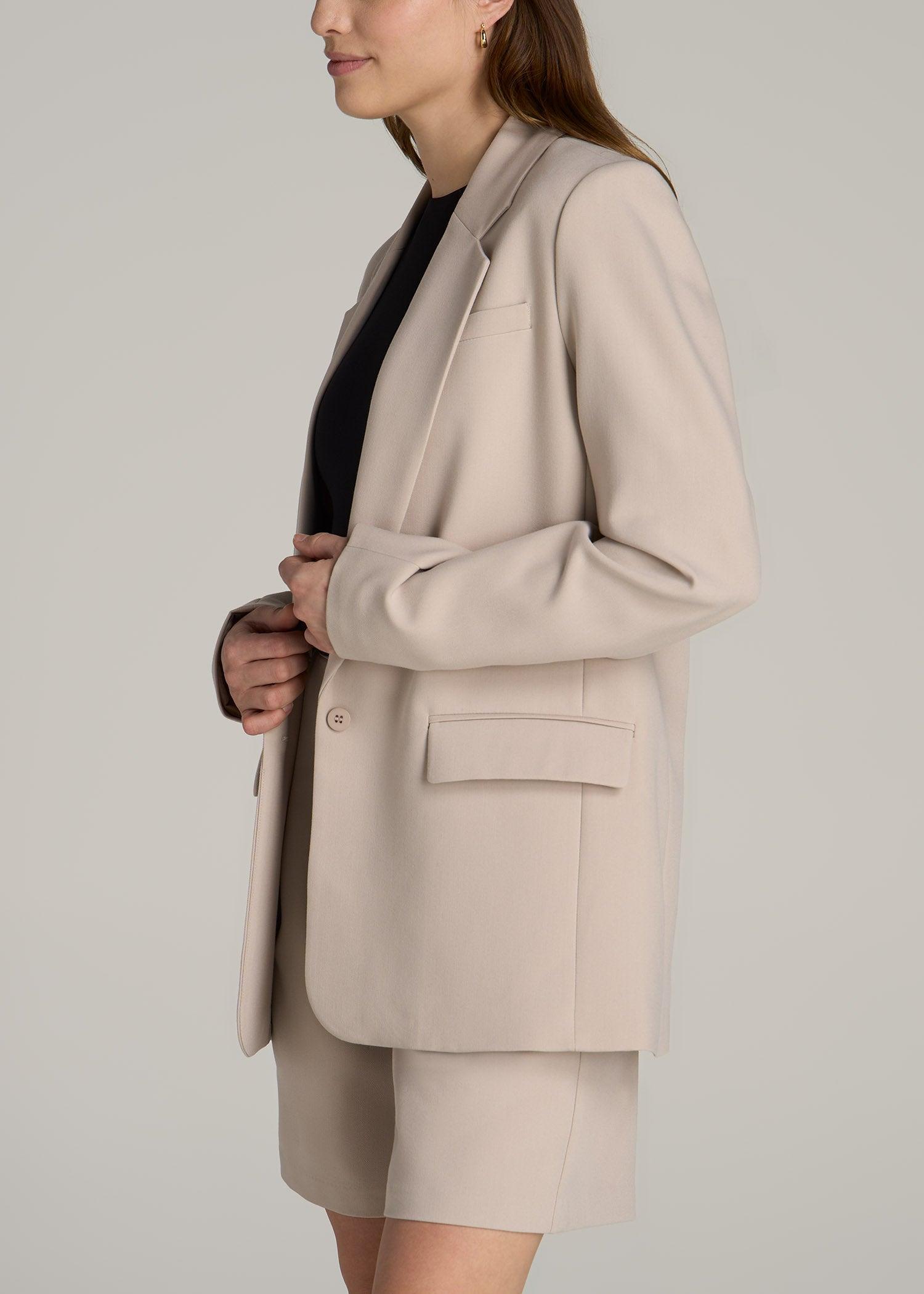 Boyfriend Fit Single-Button Blazer for Tall Women in Light Taupe Product Image