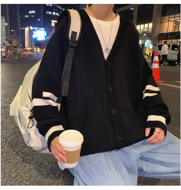 V-Neck Striped Cardigan Product Image