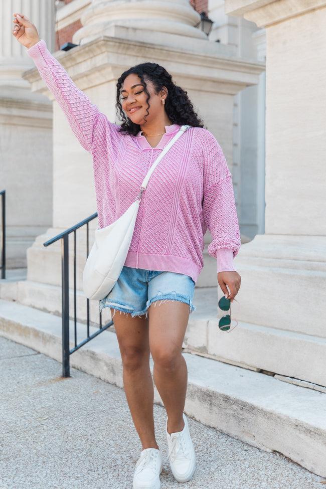It's Too Easy Pink Acid Wash Sweater FINAL SALE Product Image