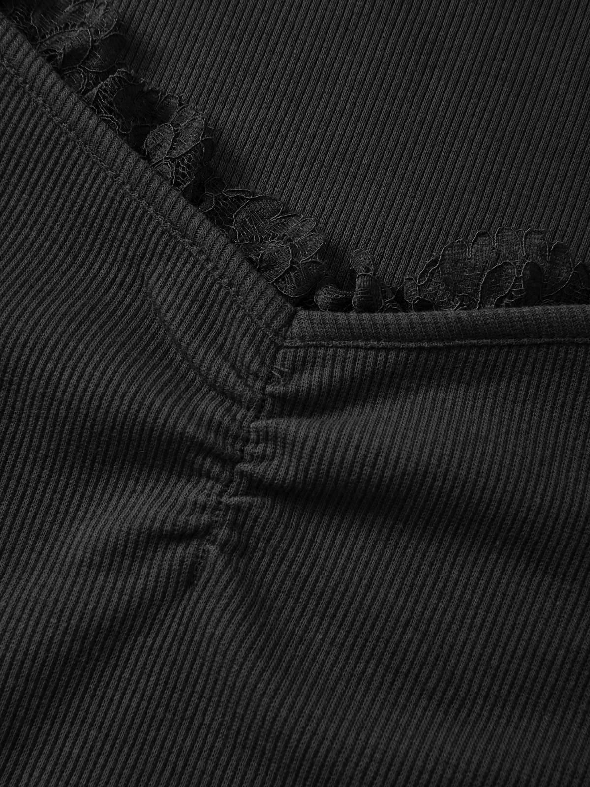 Lace Trim Black Long Sleeve Knit Top Product Image