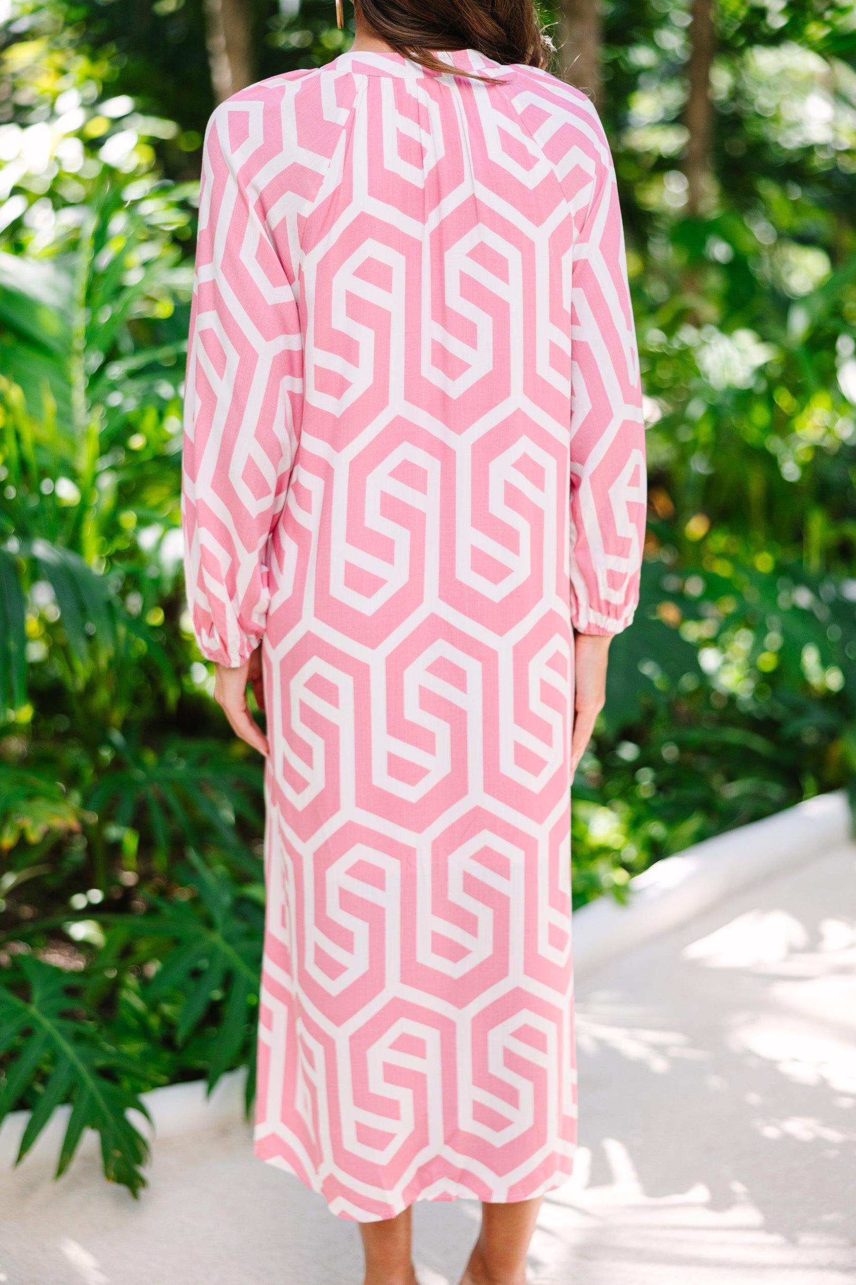 You've Got The Idea Pink Geometric Midi Dress Female Product Image