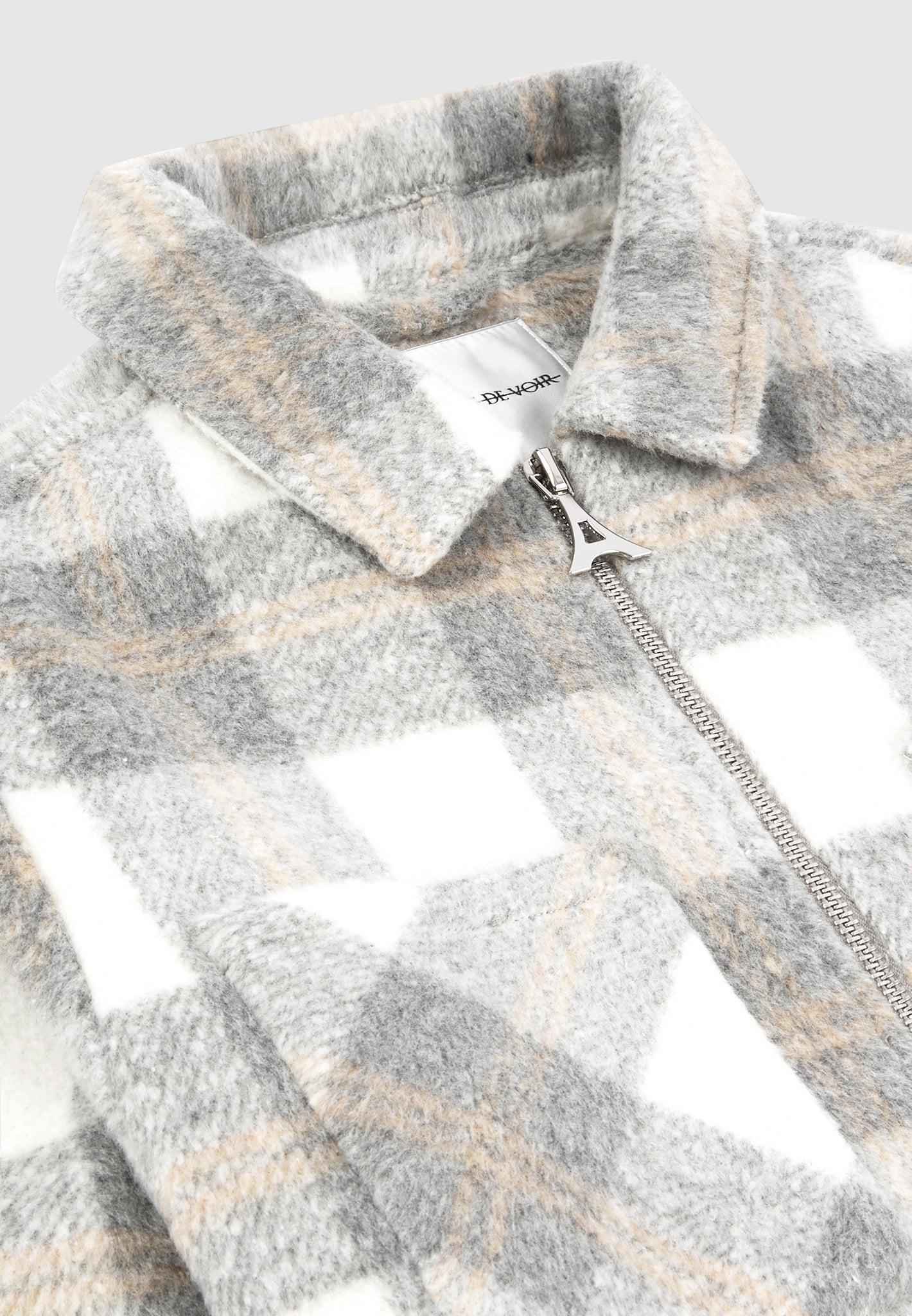 Checked Wool Shacket - Grey Male Product Image