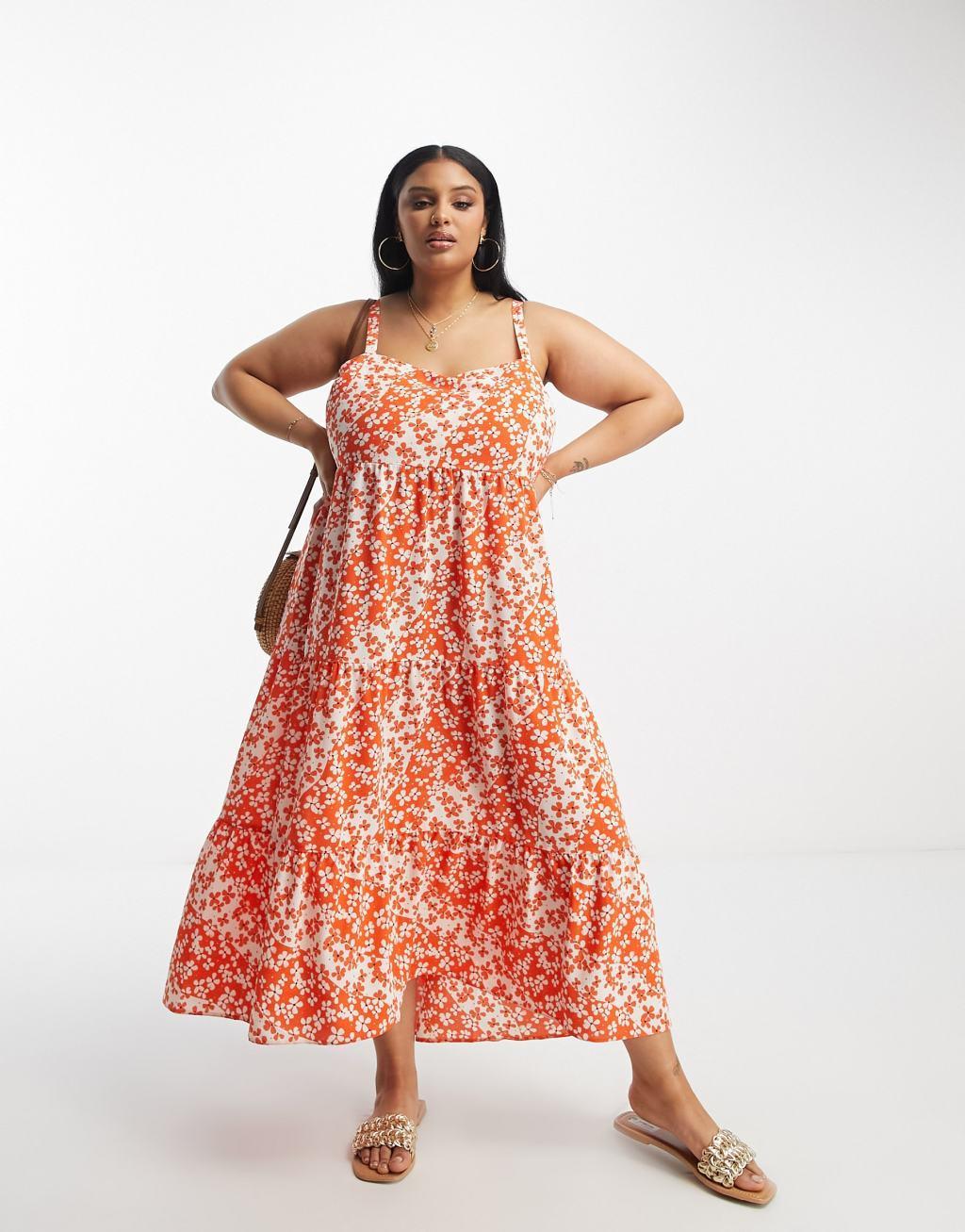 ASOS DESIGN Curve open back tiered hi low hem maxi dress Product Image