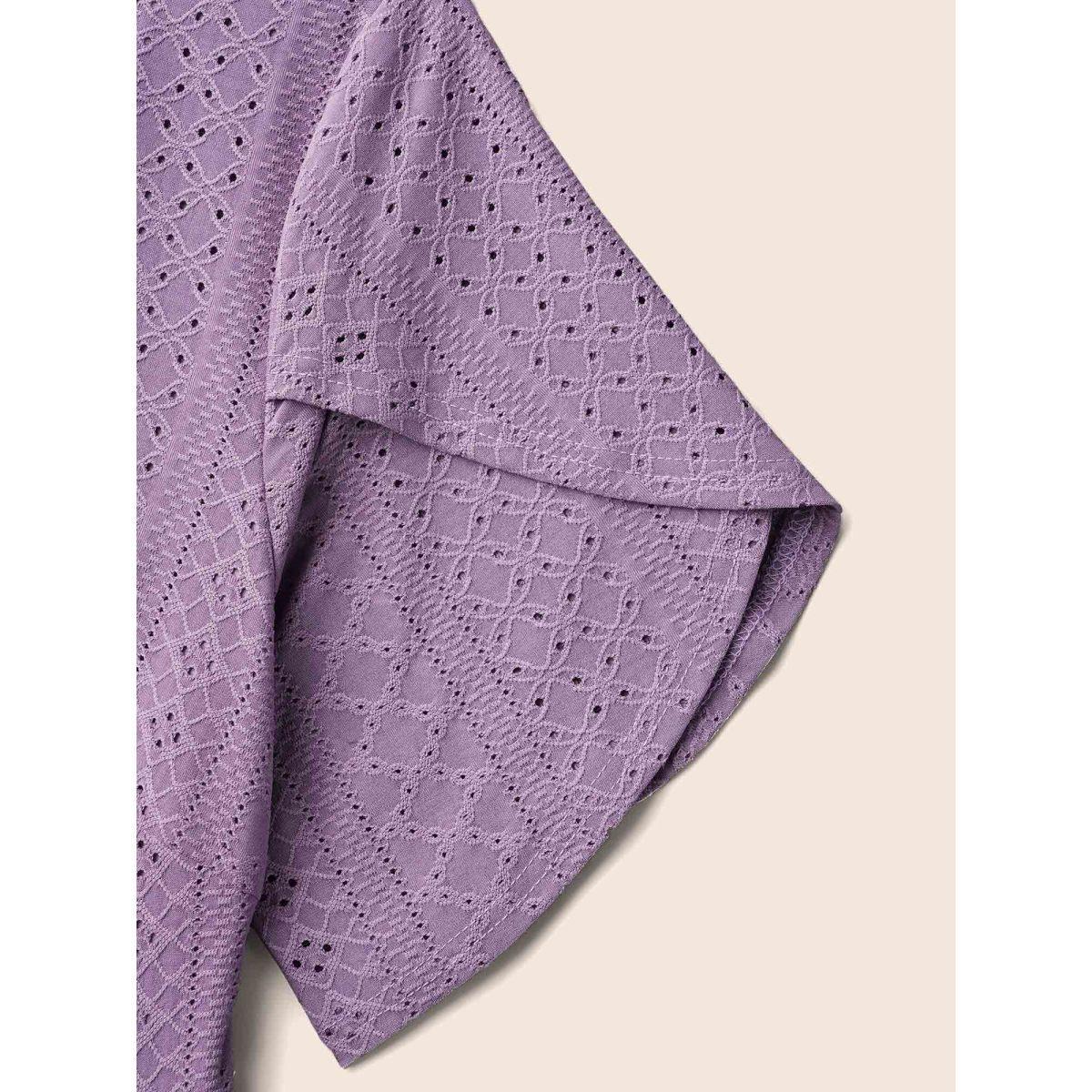 Plus Size Textured Plain Petal Sleeve Pockets Midi Dress Mauve Women Casual Petal edge Round Neck Short sleeve Curvy BloomChic 18-20/2X Product Image