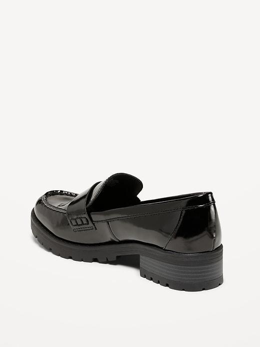 Faux-Leather Chunky Heel Loafers Product Image