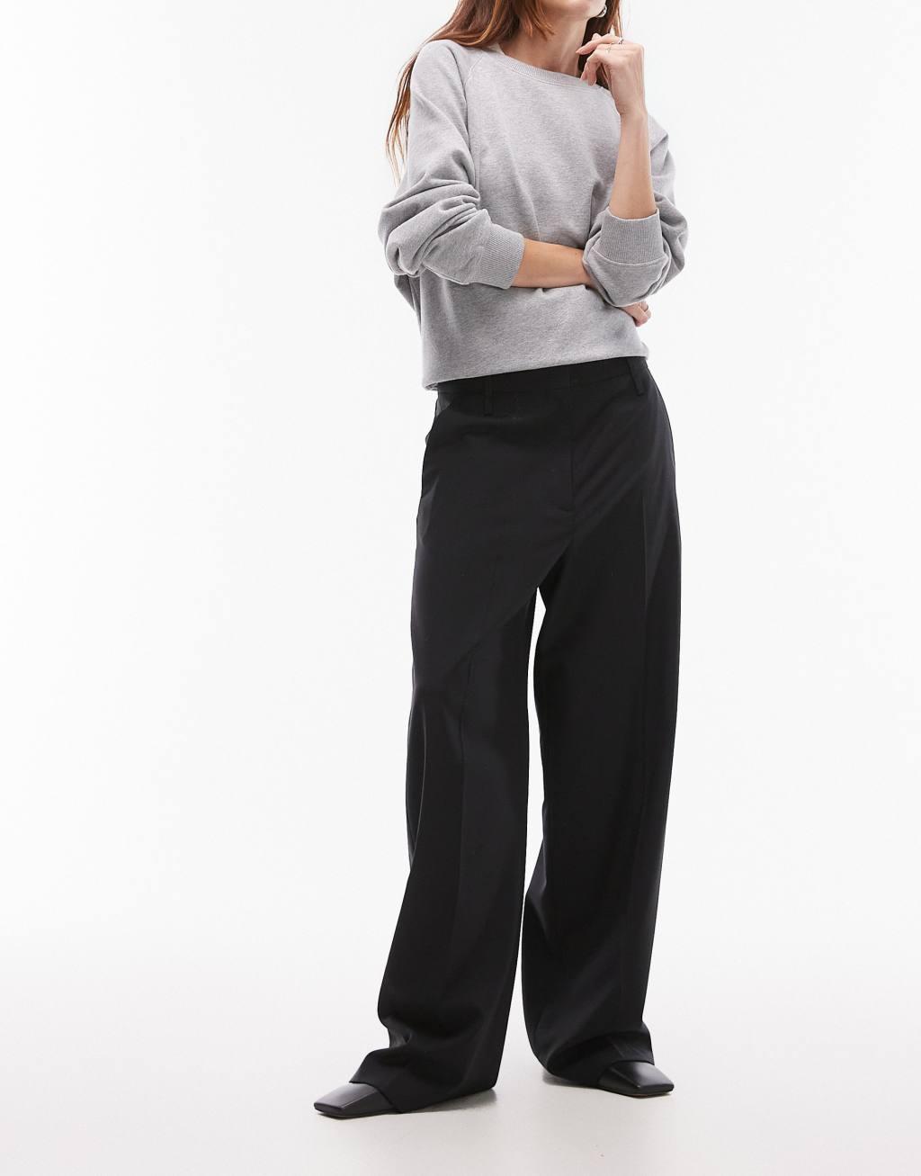 ARKET wool blend stretch straight leg pants with flat front in black Product Image