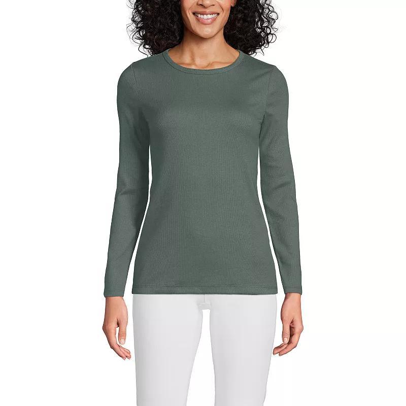 Women's Lands' End Micro Rib Tee, Size: Large, Blue Mini Stripe Product Image