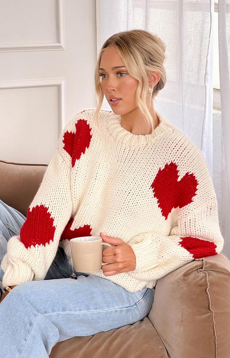Chandi Cream Heart Chunky Knit Sweater Product Image