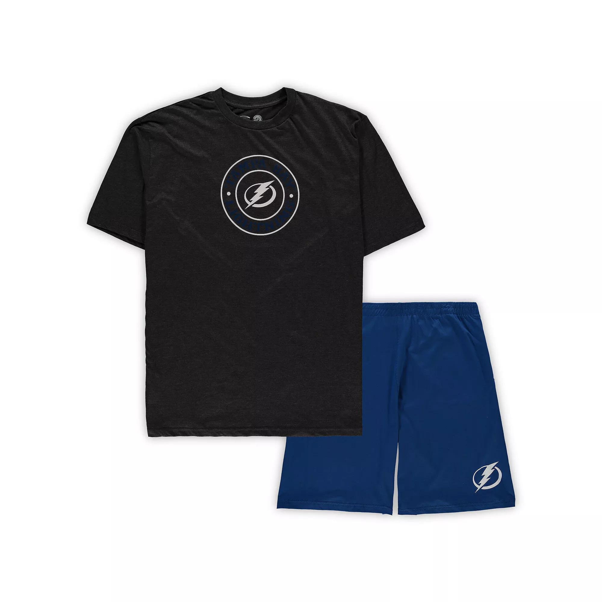 Men's Concepts Sport Blue/Heathered Charcoal Tampa Bay Lightning Big & Tall T-Shirt & Shorts Sleep Set, Size: 4XLT, Lgh Blue Product Image