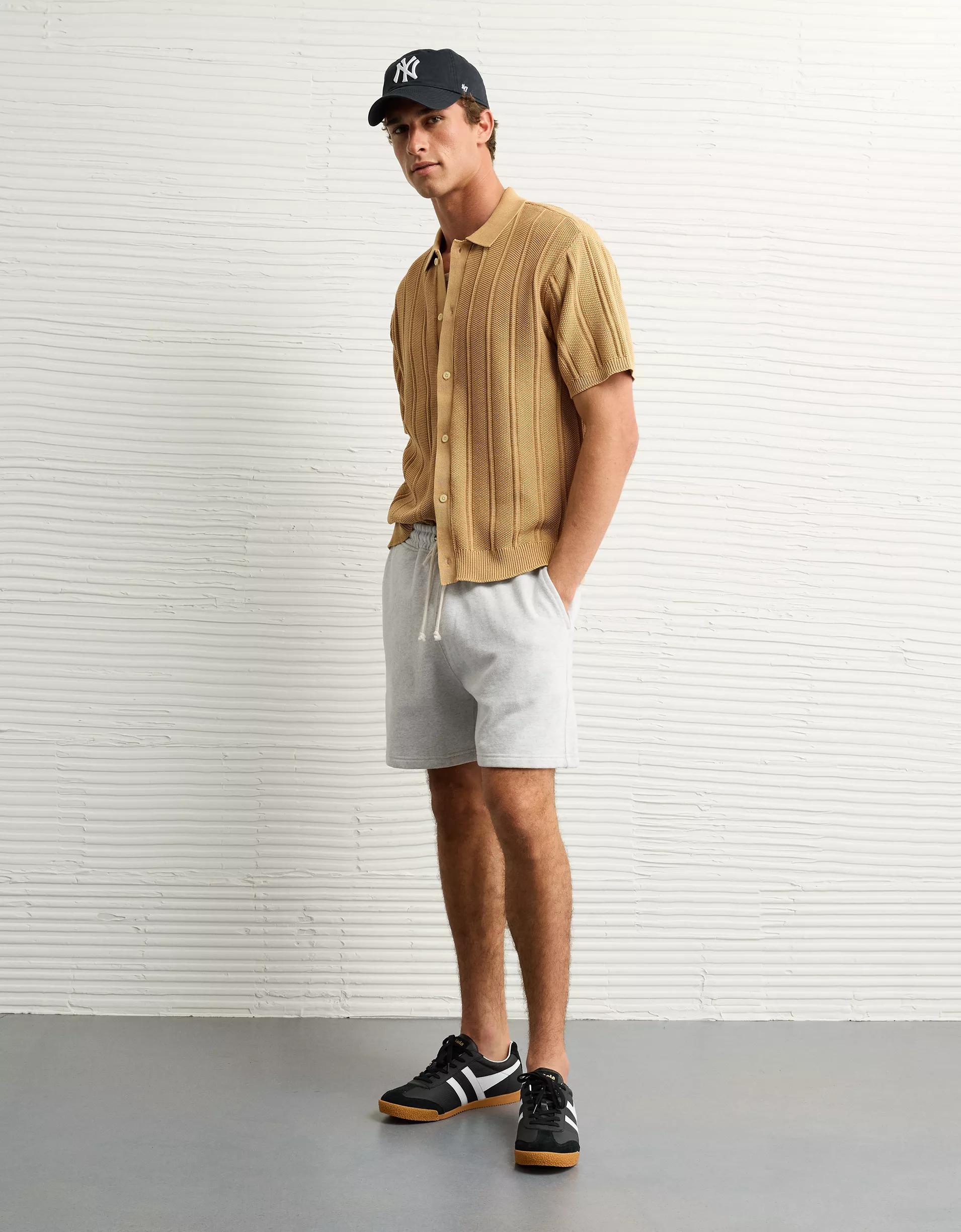 AE Weekend Washed Button-Up Sweater Polo Shirt Product Image