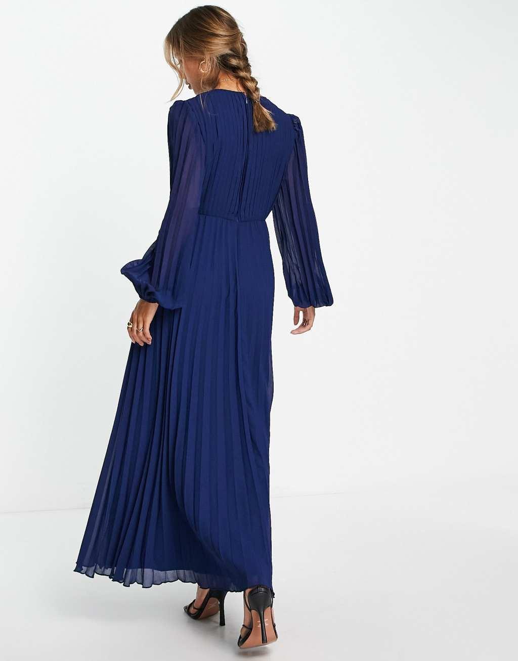 ASOS DESIGN pleated bodice plunge neck midi dress Product Image