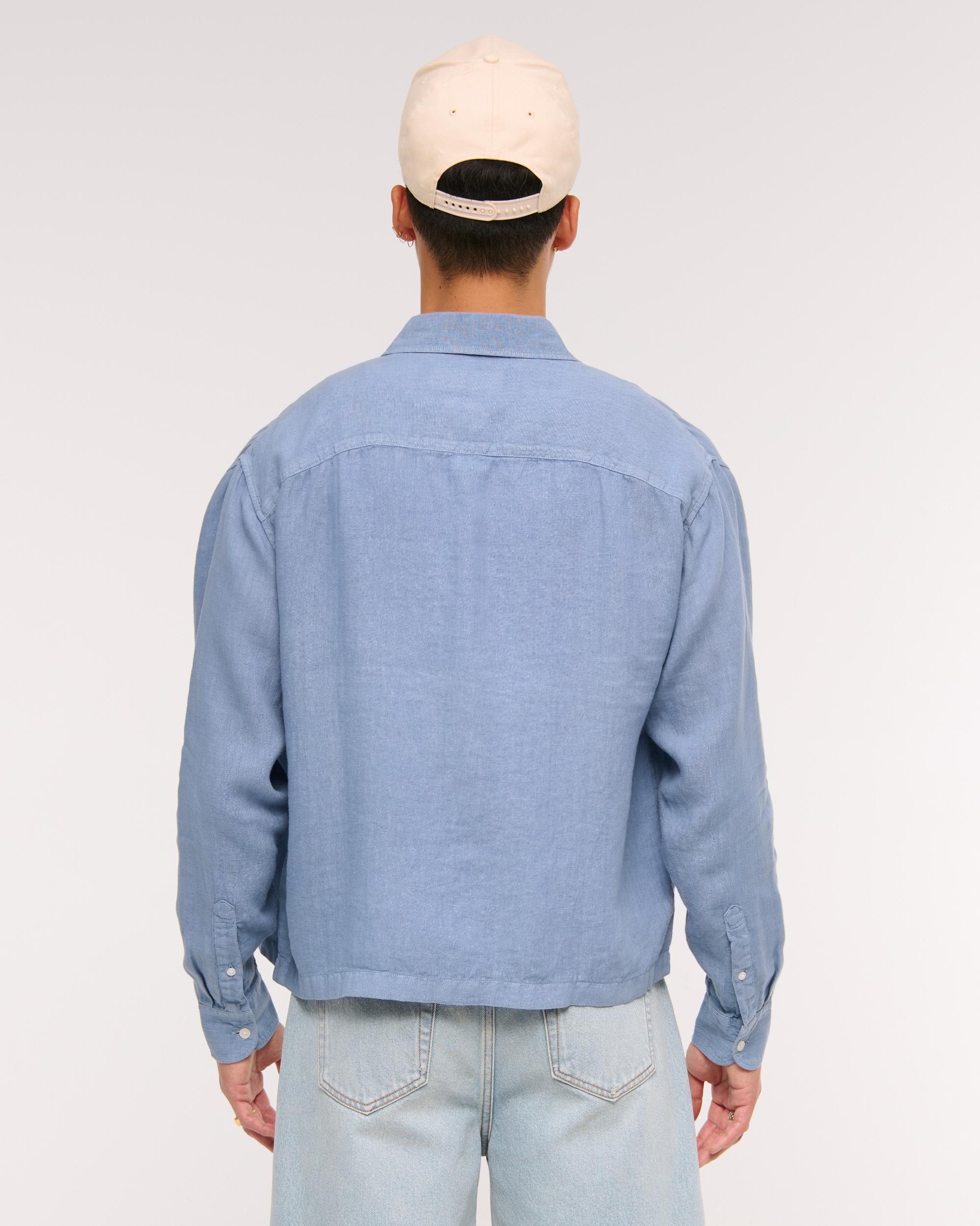 Cropped Linen Button-Up Shirt Product Image