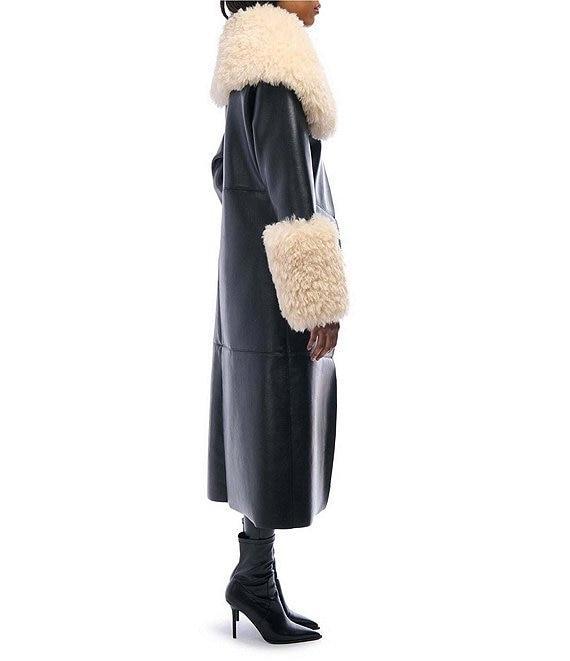 Azalea Wang Fluffy Oversized Neck Faux Fur Trim Snap Front Trench Jacket Product Image