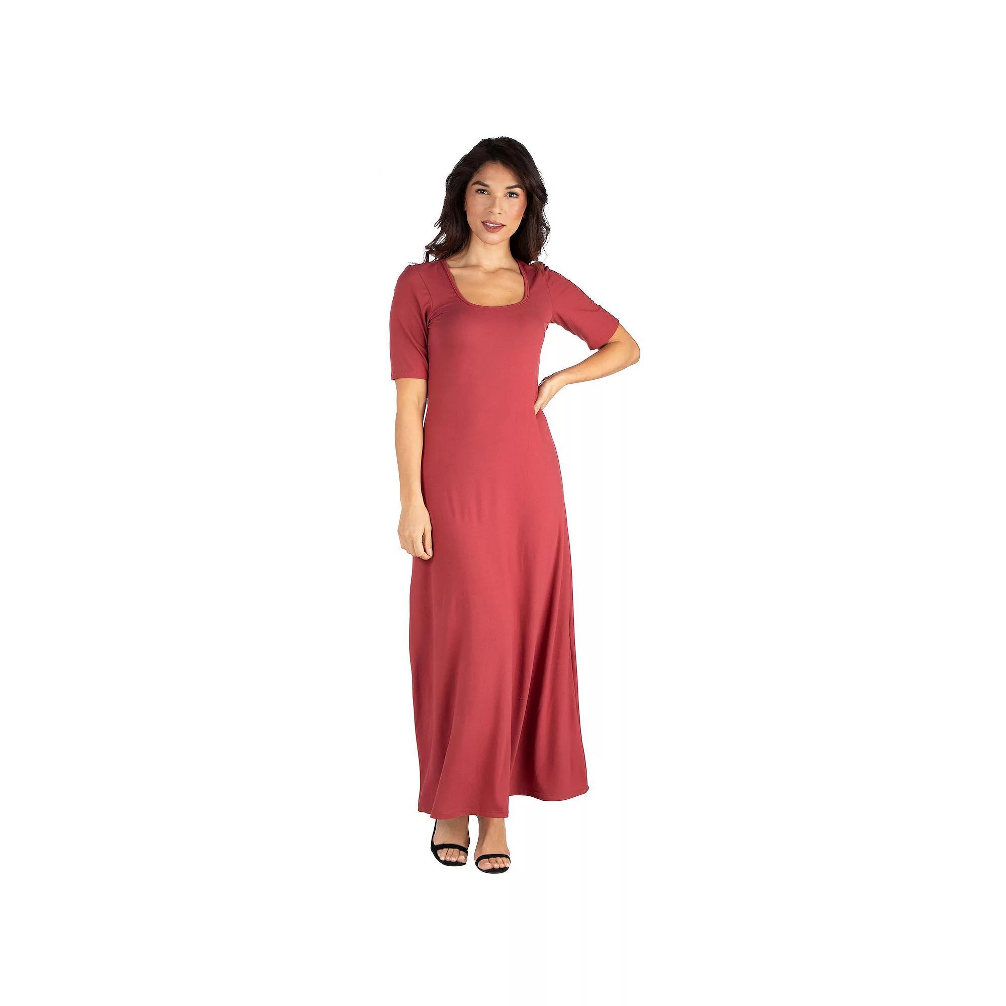 Women's 24seven Comfort Apparel Scoopneck Maxi Dress, Size: XL, Brown Product Image