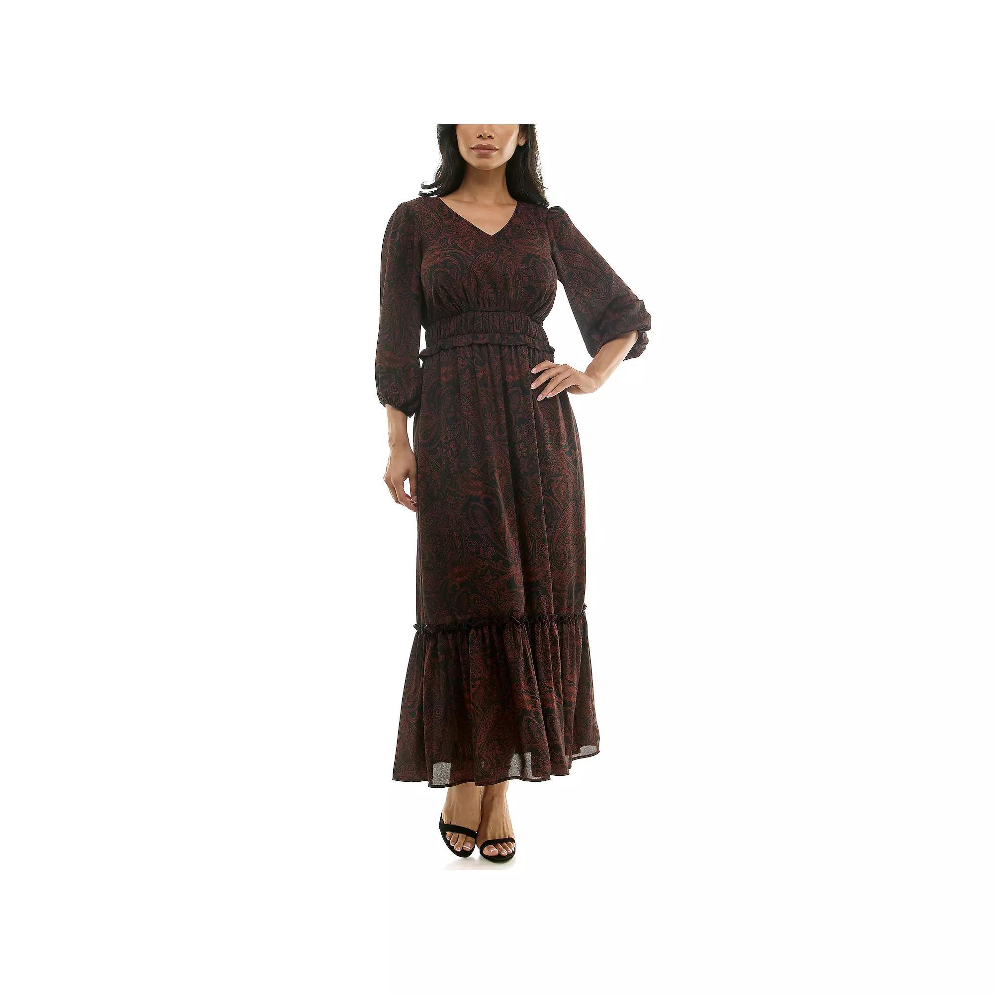 Women's Nina Leonard Chiffon Printed Maxi Dress, Size: Small, Red Team Product Image