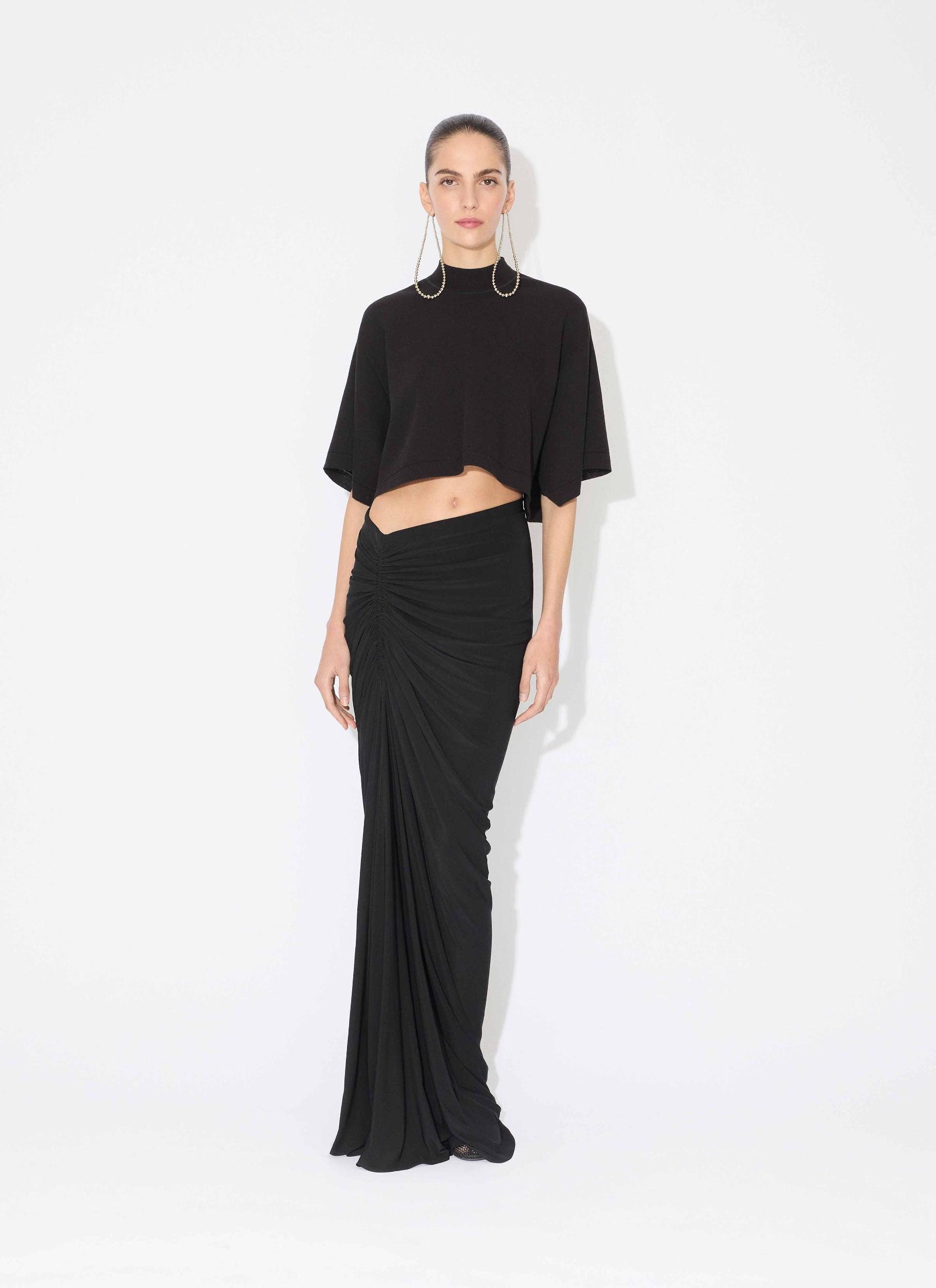 BLACK SOFT JERSEY DRAPED SKIRT Product Image