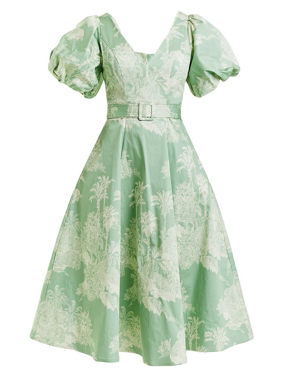 Womens Fontina Belted Puff-Sleeve Midi-Dress Product Image