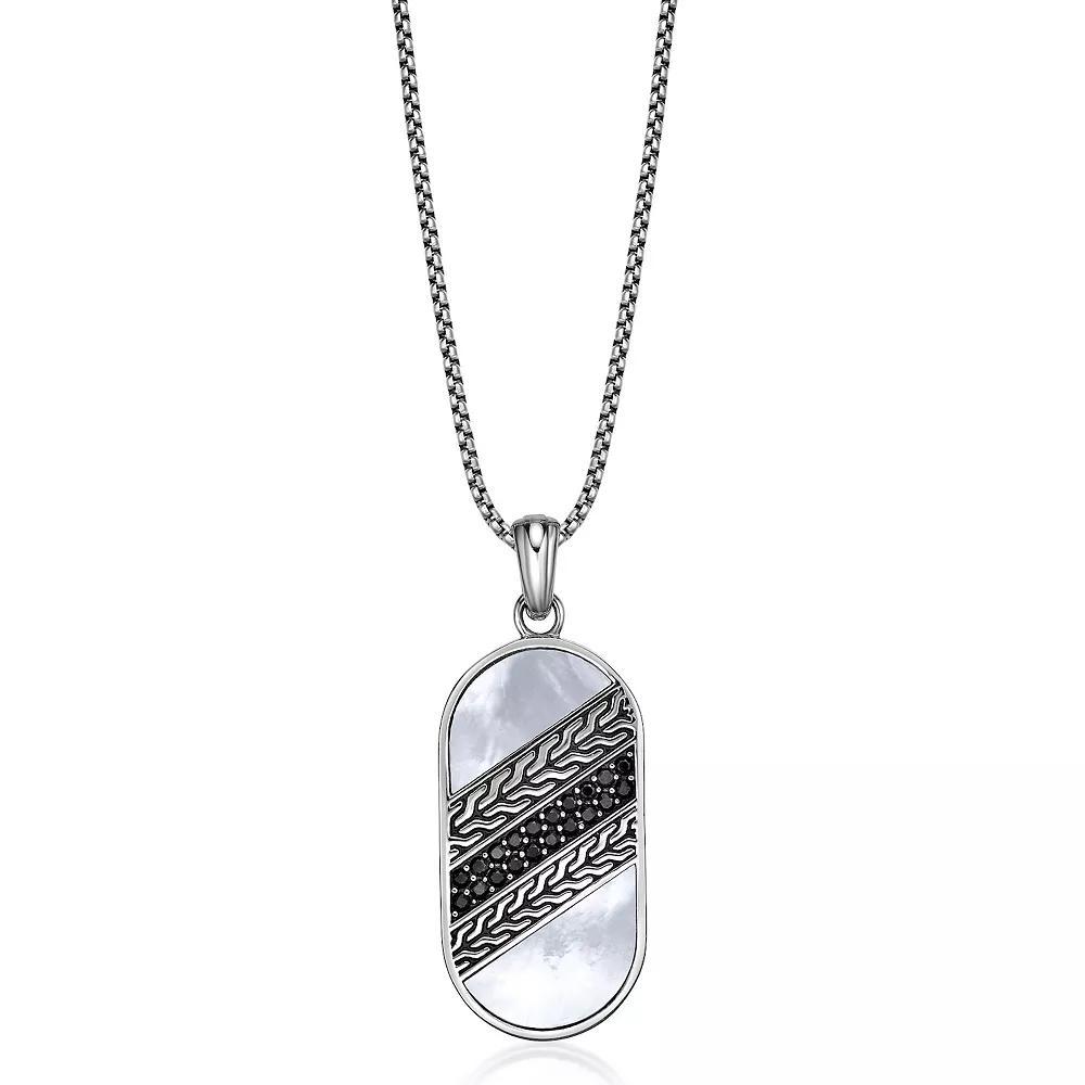 LYNX Men's Stainless Steel Black Spinel & Mother of Pearl Dog Tag Pendant Necklace, Size: 24" Product Image